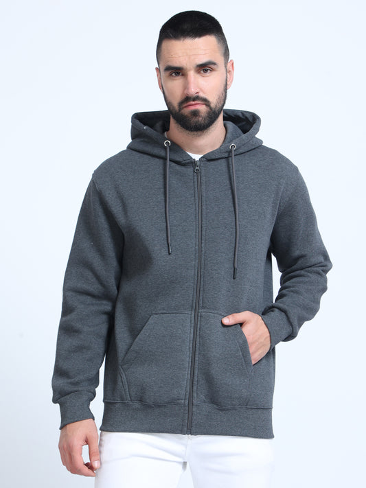 Charcoal Grey Zipper Hoodie for Men