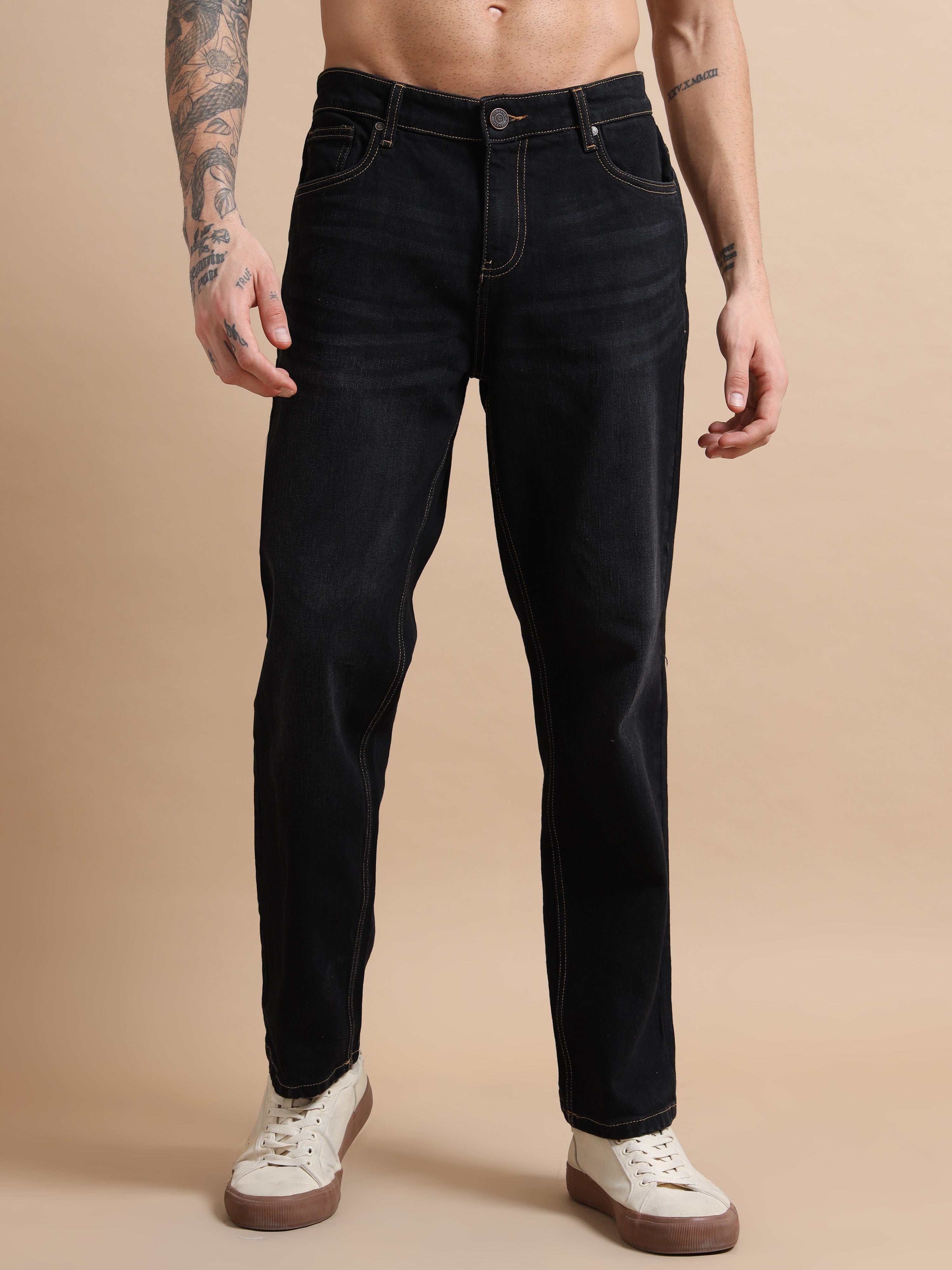 Men's Full Size Washed Straight Leg Jeans Plus Size