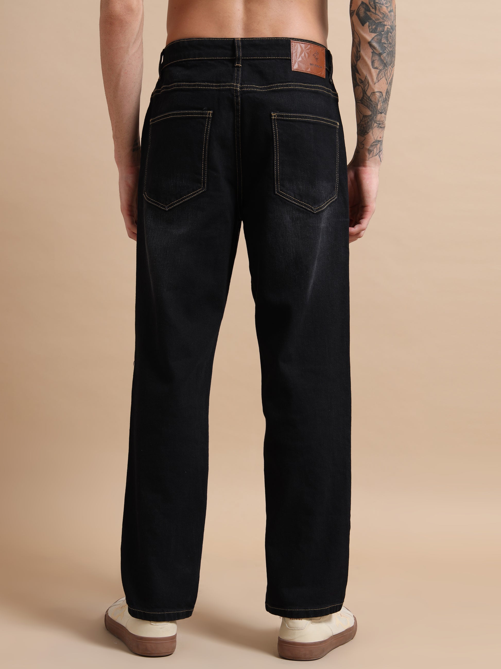 Straight Fit Plus Size Black Jeans with Washed Effect