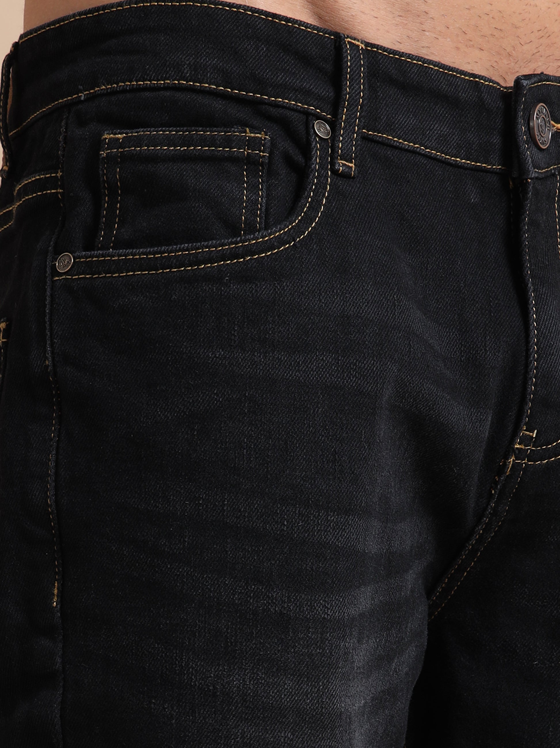 Straight Fit Plus Size Black Jeans with Washed Effect