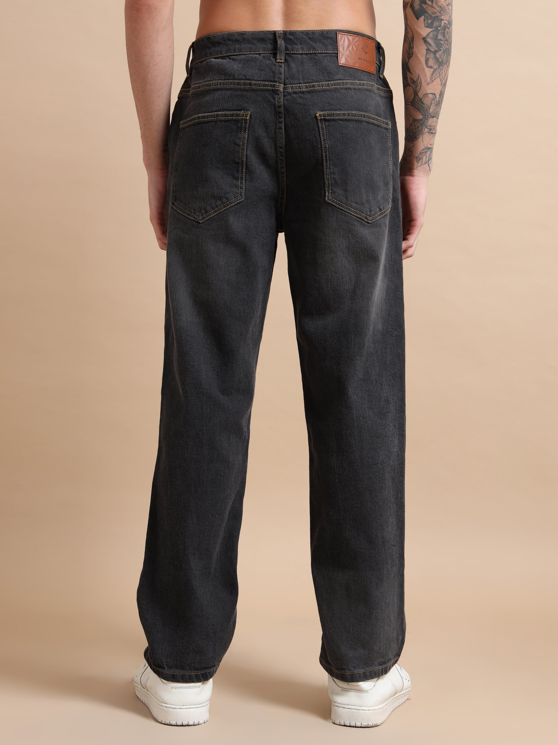 Men's Ash Black Plus Size Denim with Washed Effect