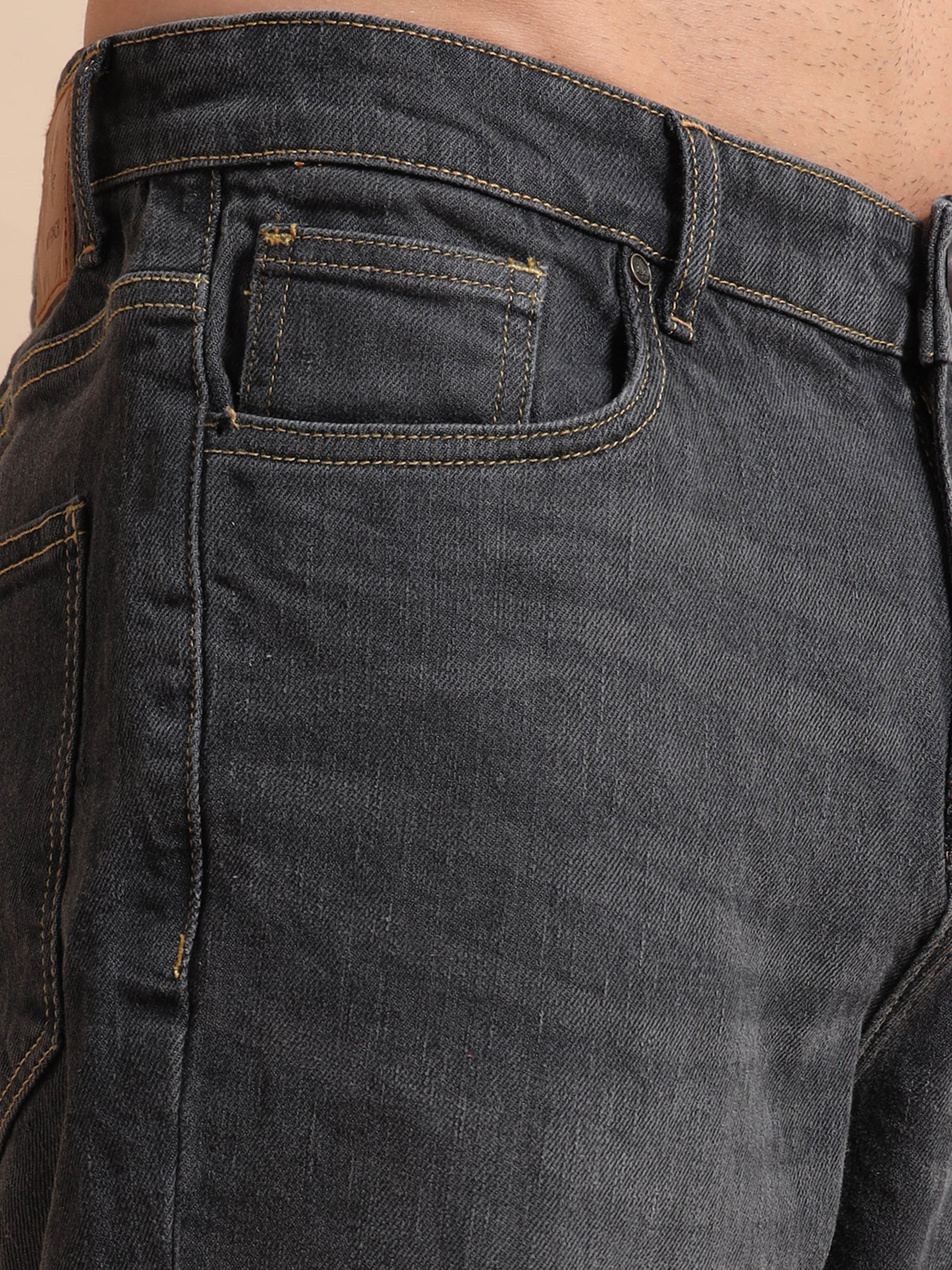 Men's Ash Black Plus Size Denim with Washed Effect