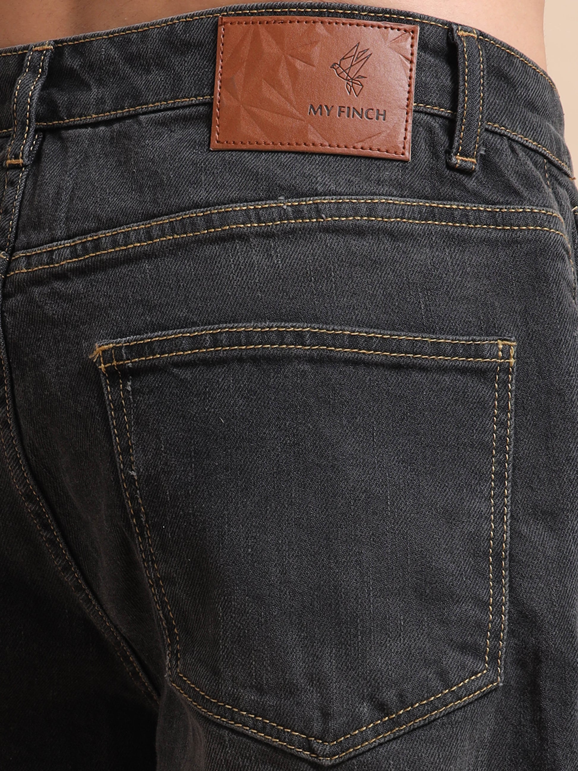 Men's Ash Black Plus Size Denim with Washed Effect