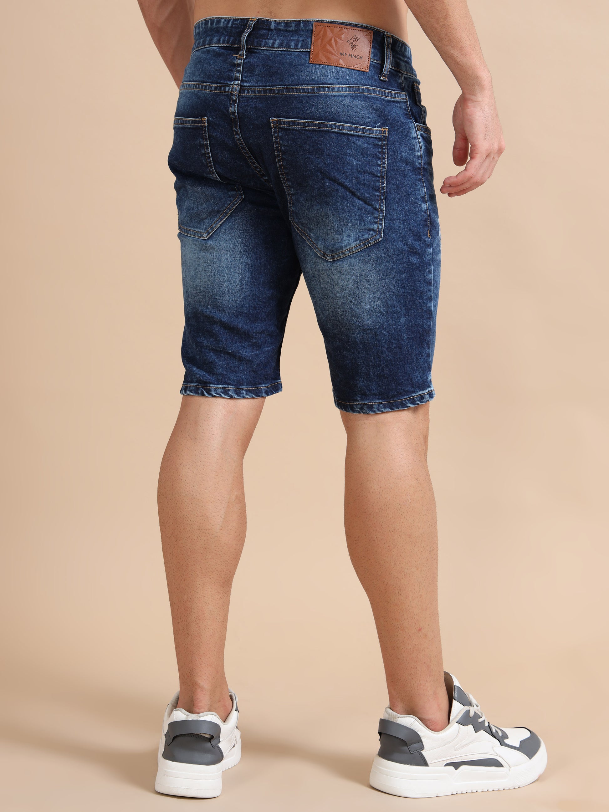 Dobby Lycra Distressed Blue Jean Shorts for Plus Size