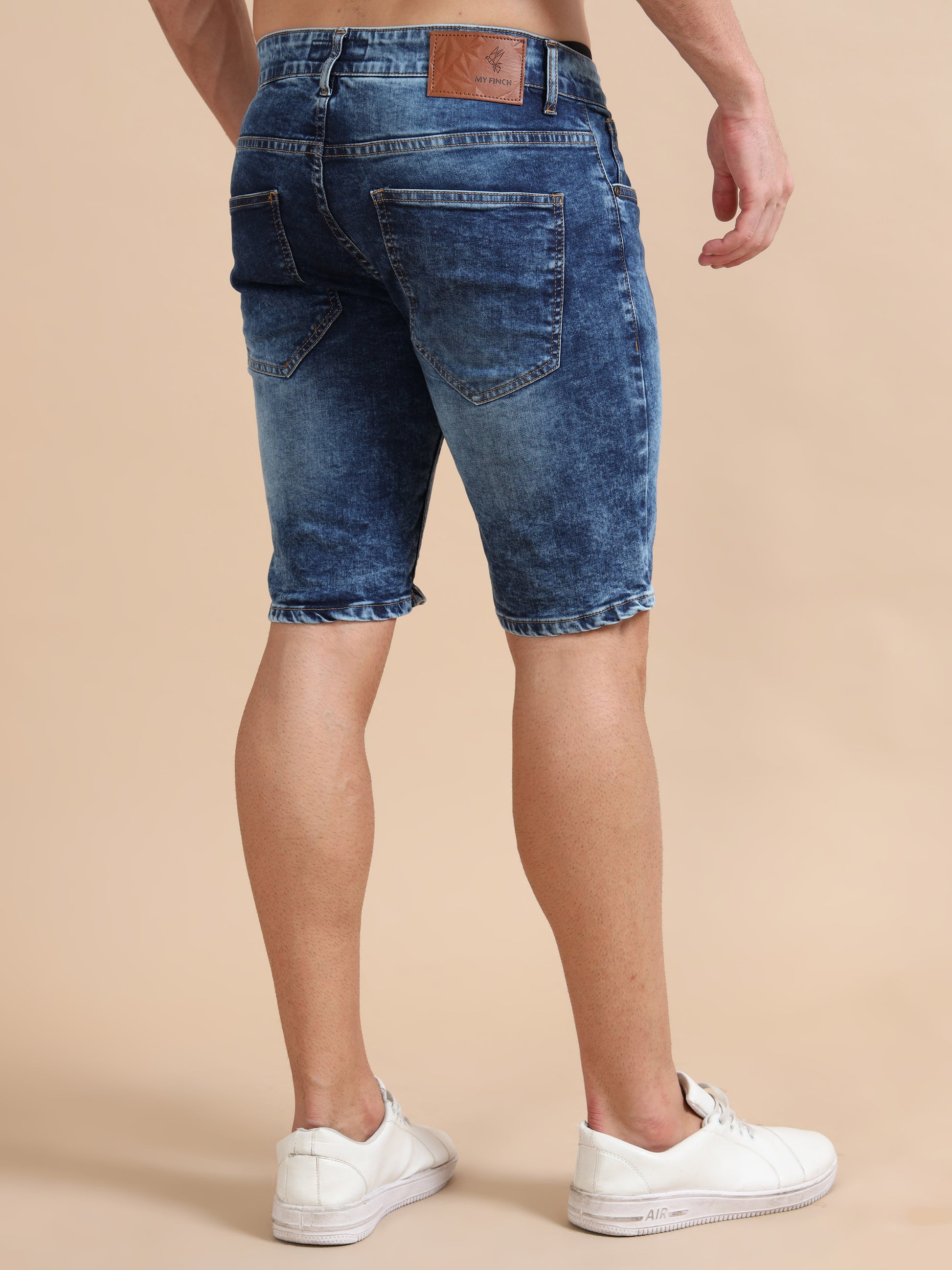 Knitted Dobby Lycra Washed Blue Plus Size Shorts