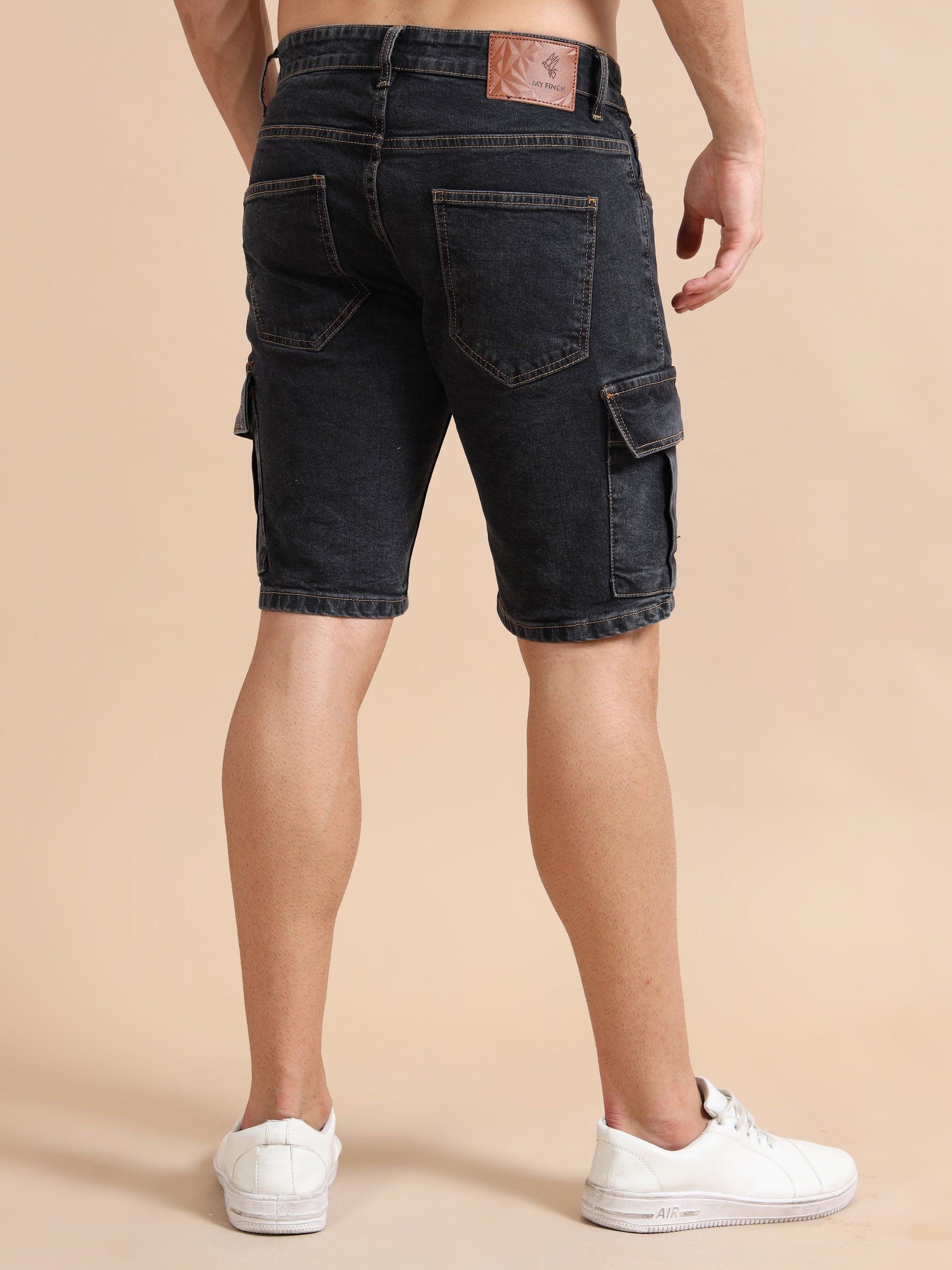 Knitted Dobby Lycra Cargo Plus Size Black Shorts for Men