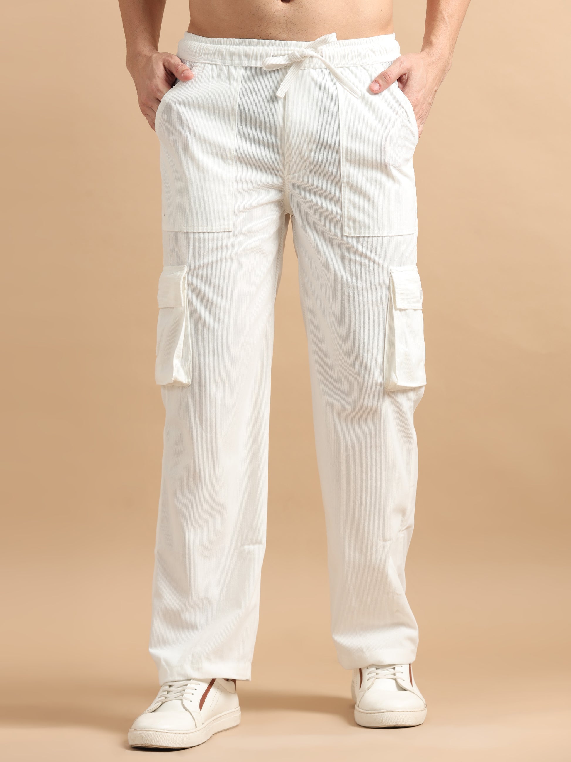 Midrise White Cargo Pants Mens