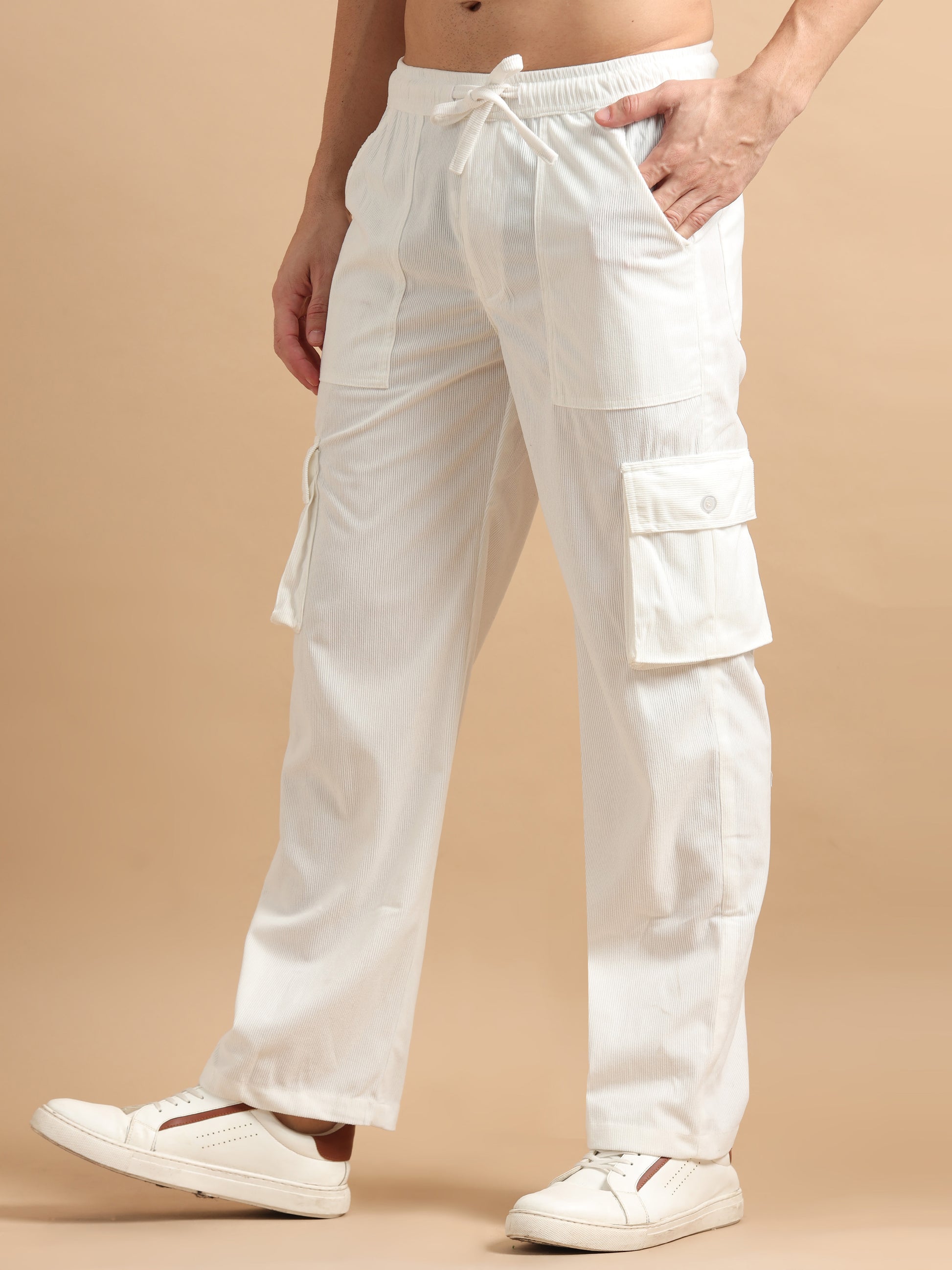 Midrise White Cargo Pants Mens