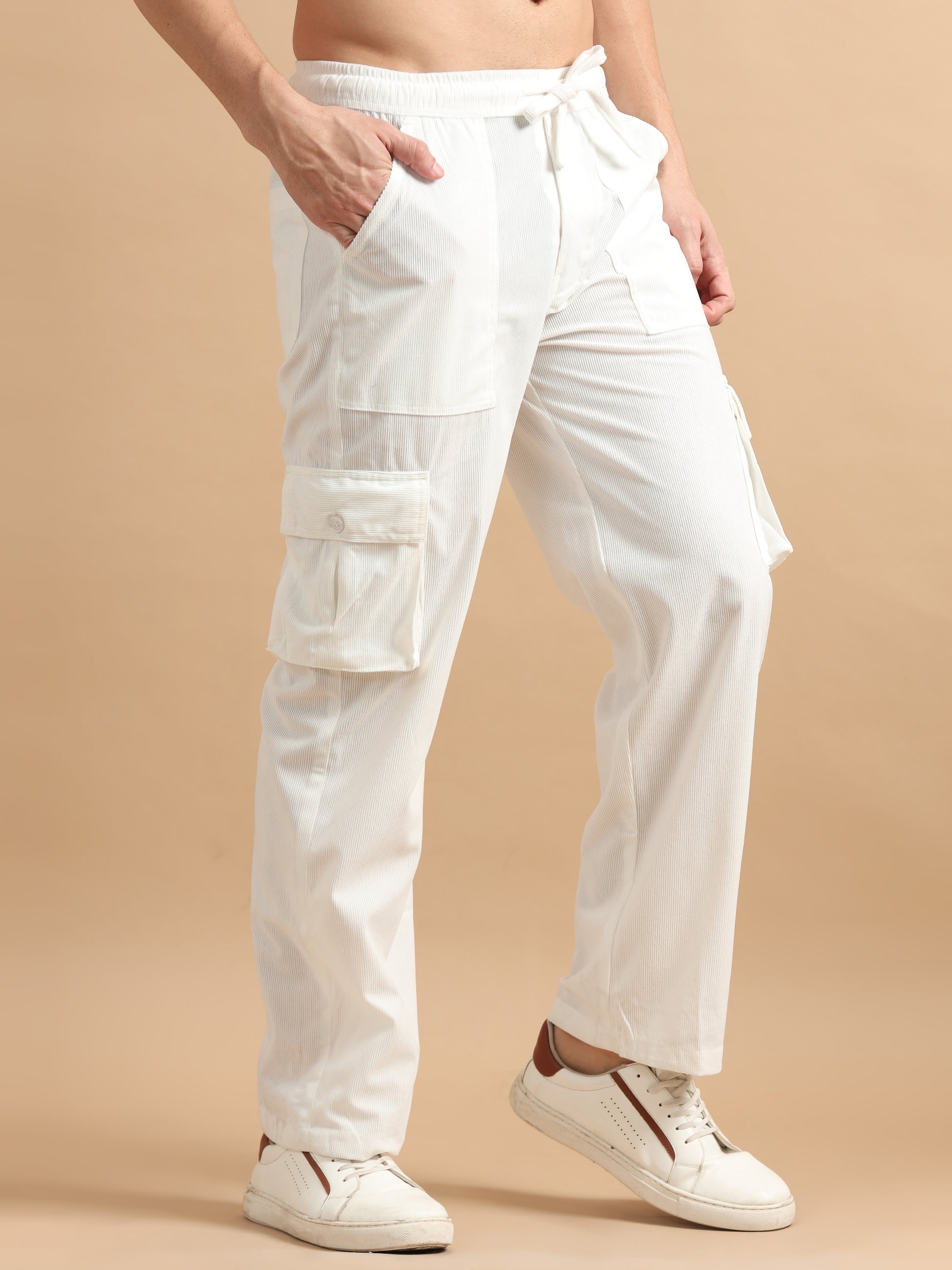 Midrise White Cargo Pants Mens