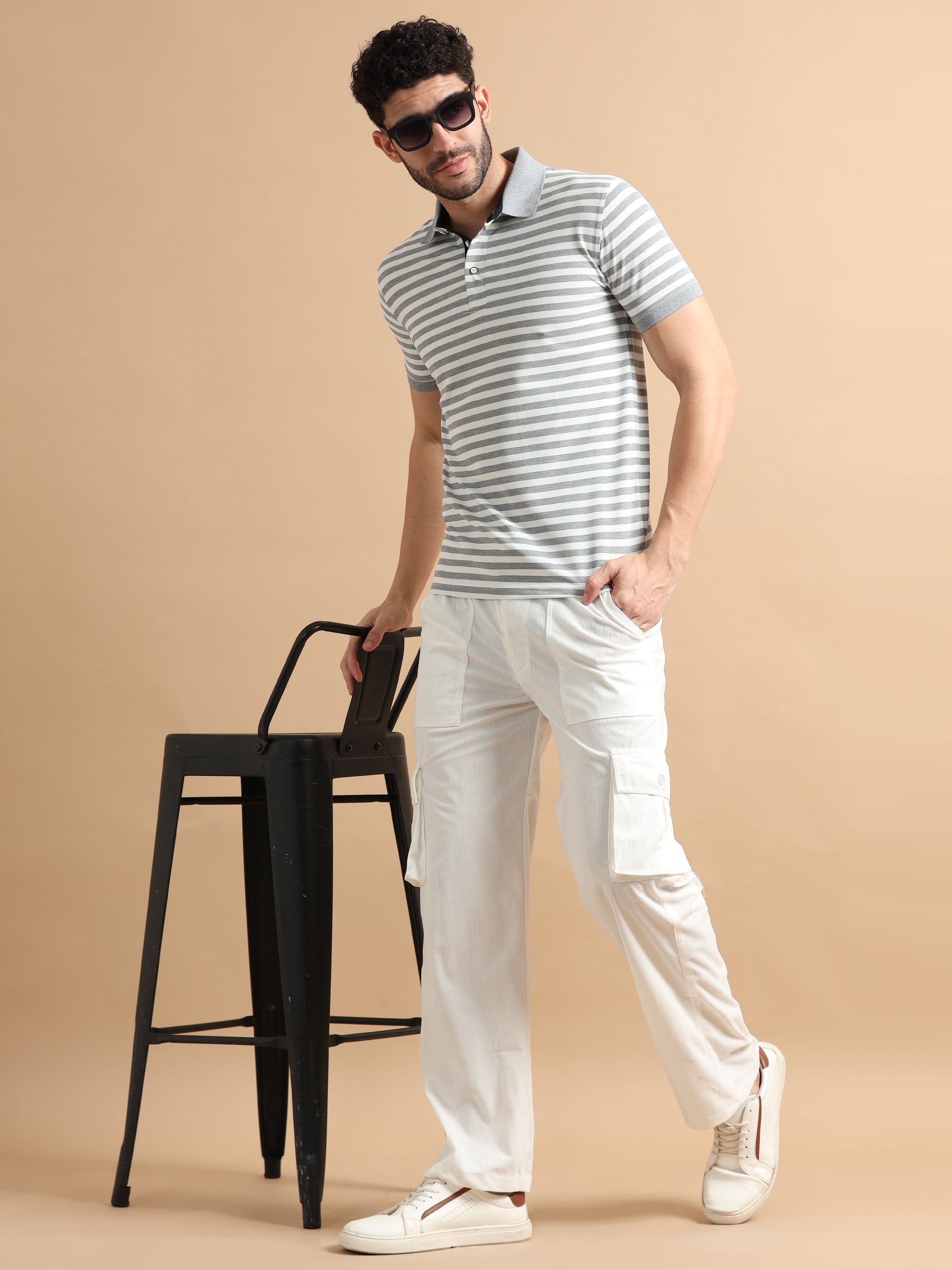 Midrise White Cargo Pants Mens