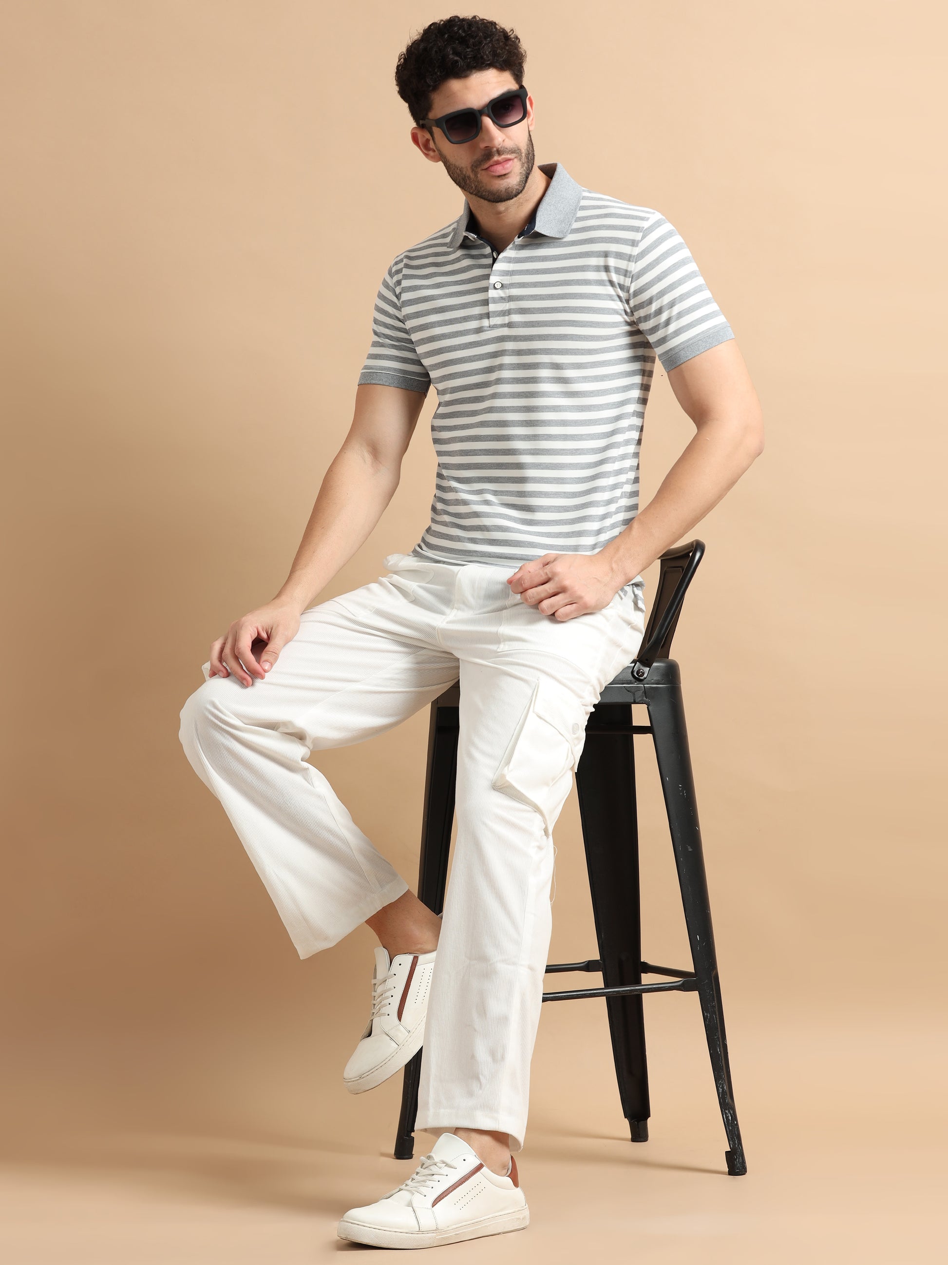 Midrise White Cargo Pants Mens