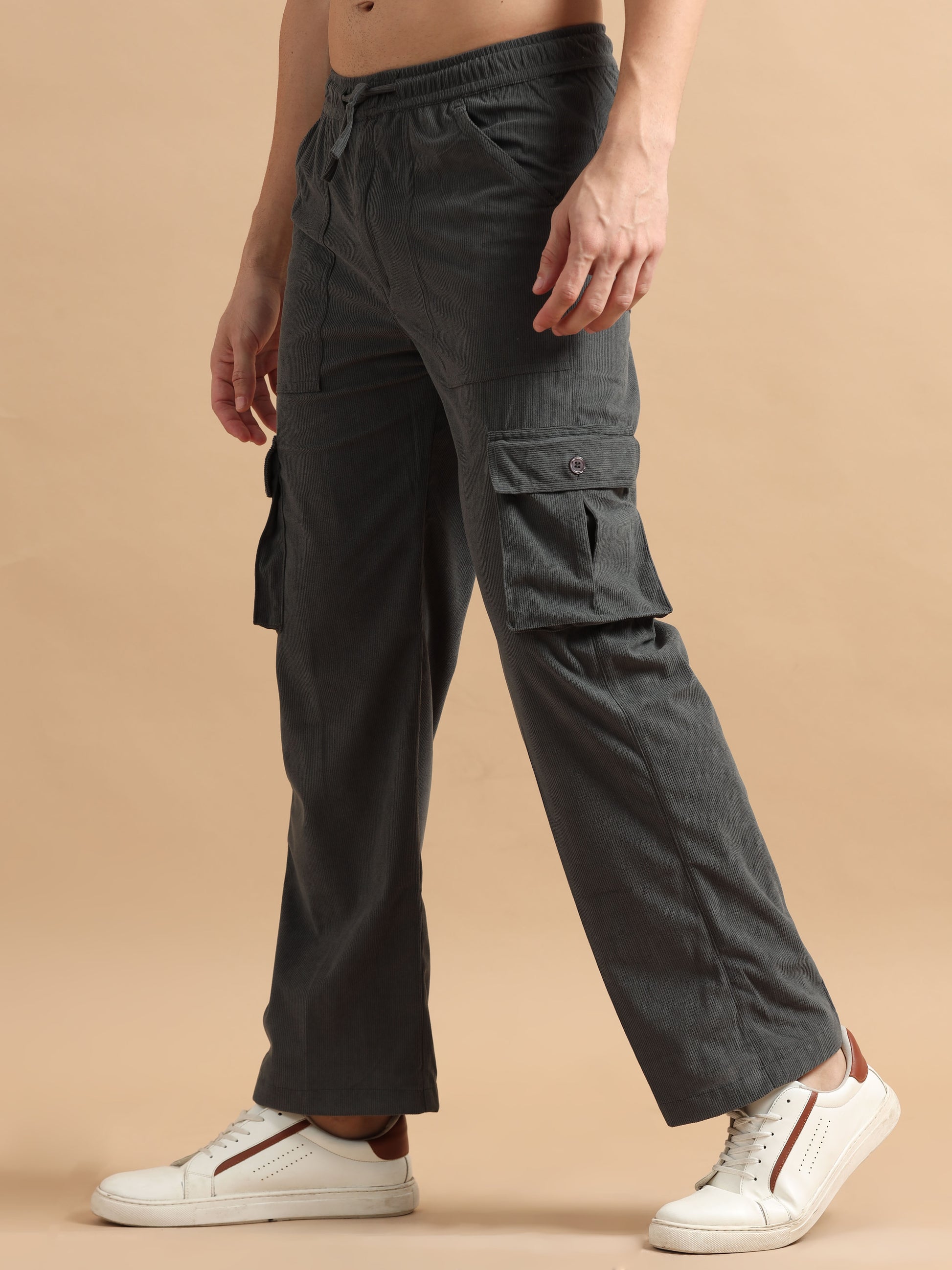 Elastic Waist Grey Cargo Pants Mens