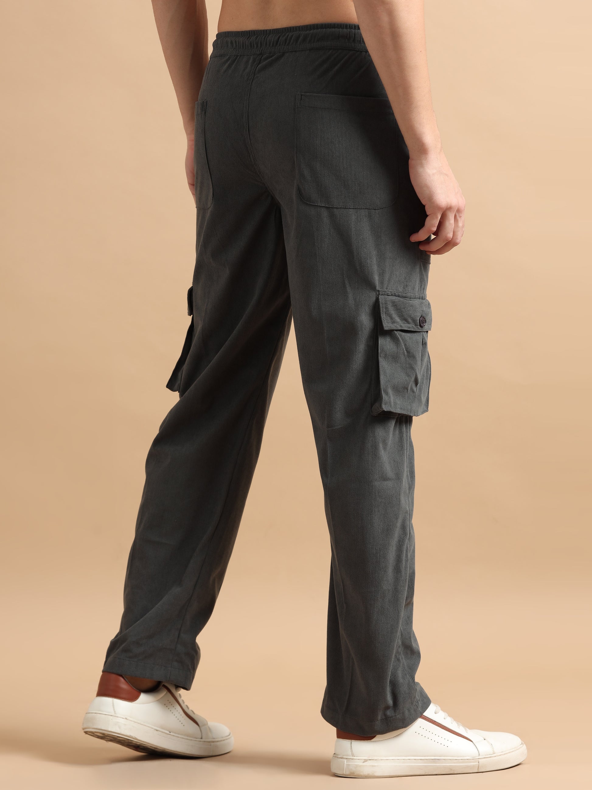 Elastic Waist Grey Cargo Pants Mens