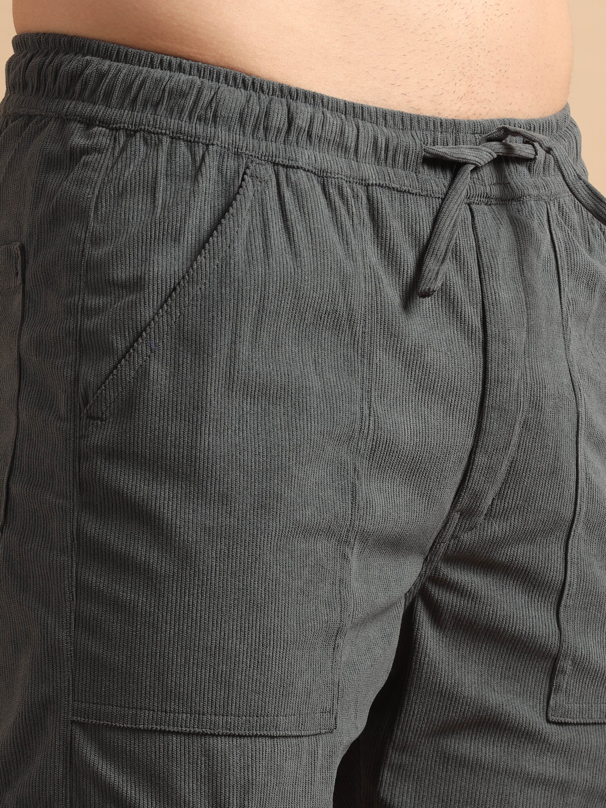 Elastic Waist Grey Cargo Pants Mens