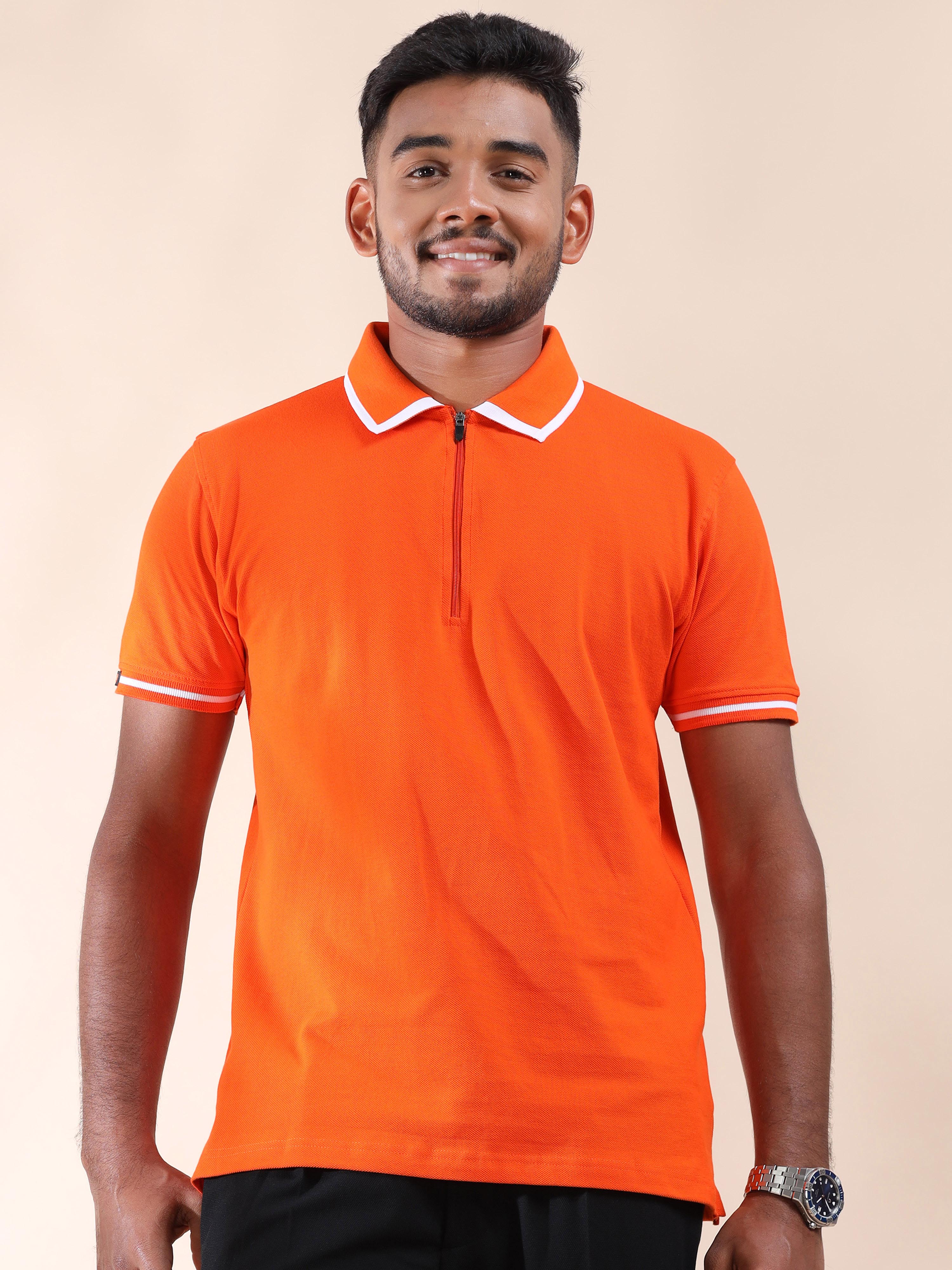 White Tipping Collar Halloween Orange Polo T Shirt for Men