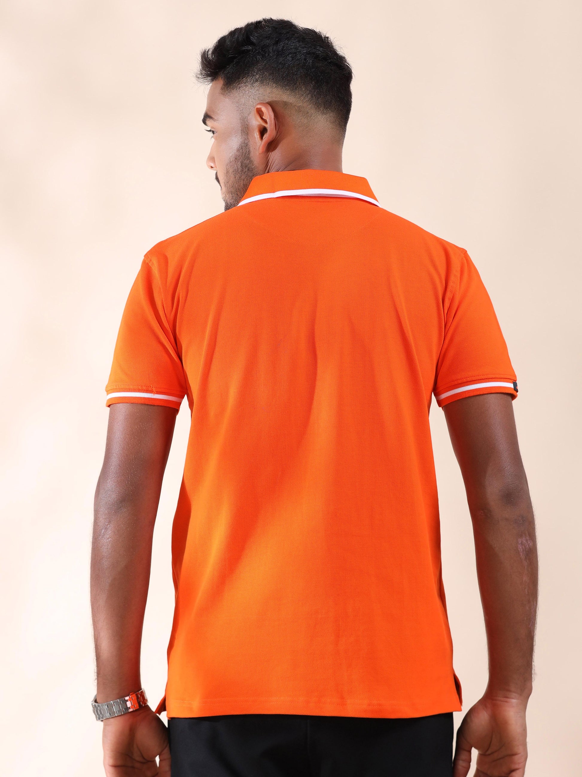 White Tipping Collar Halloween Orange Polo T Shirt for Men
