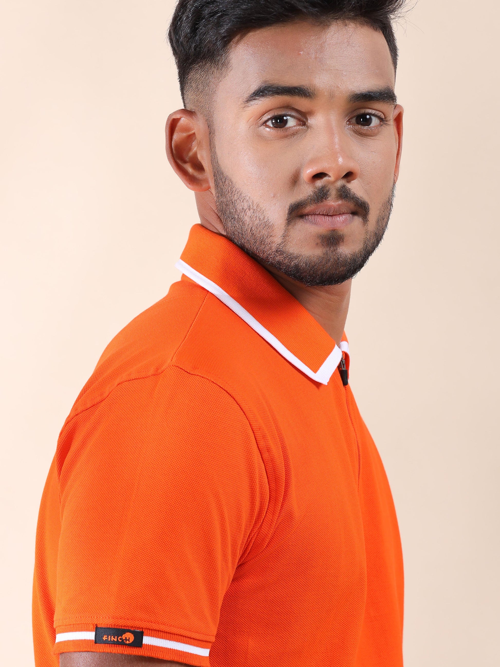 White Tipping Collar Halloween Orange Polo T Shirt for Men
