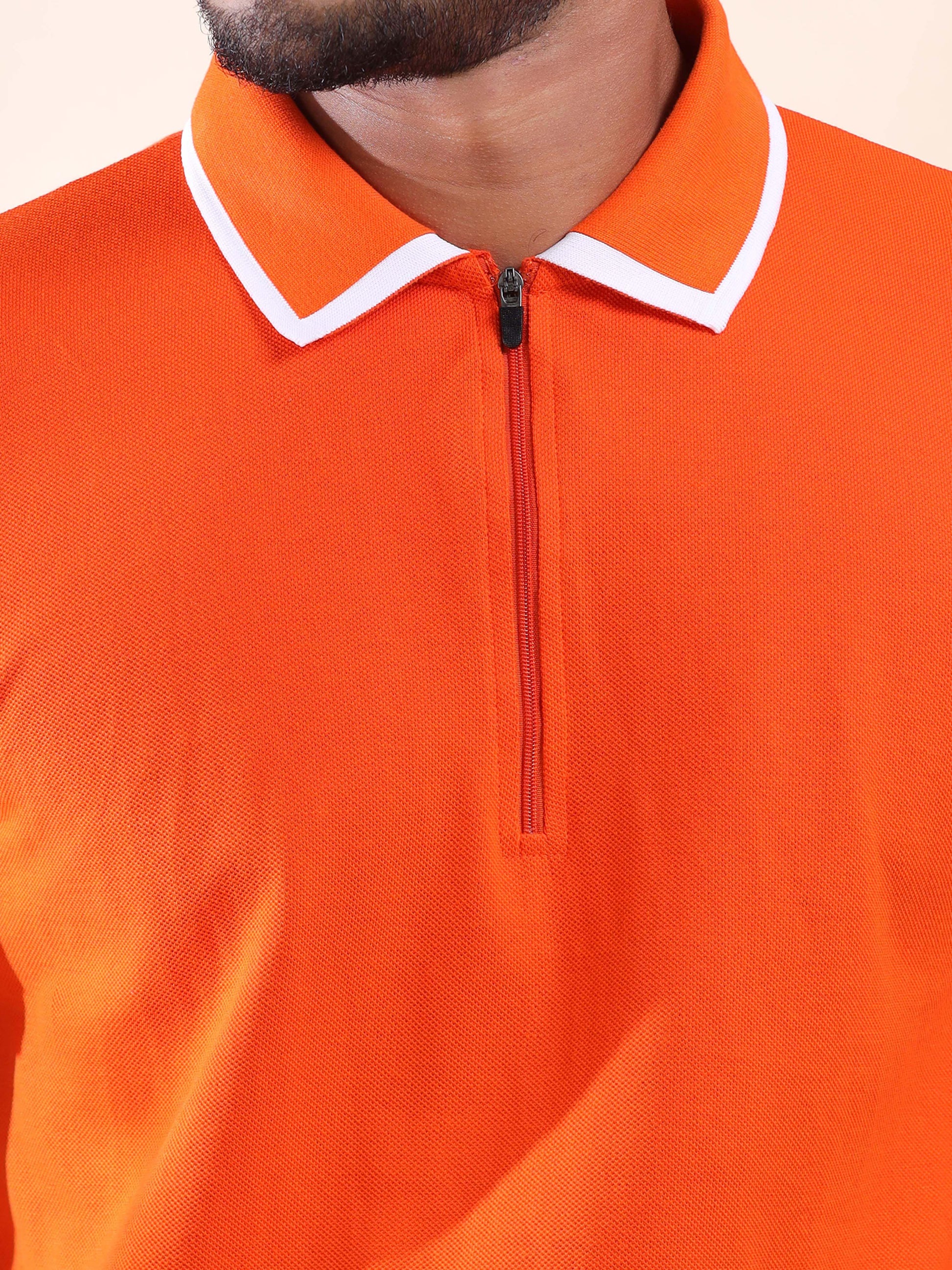 White Tipping Collar Halloween Orange Polo T Shirt for Men