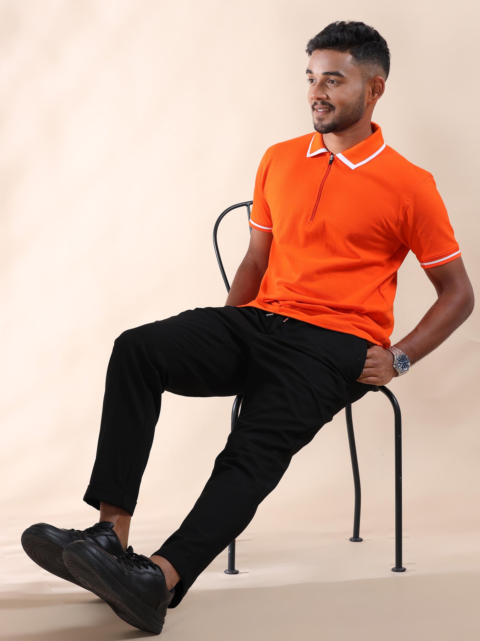 White Tipping Collar Halloween Orange Polo T Shirt for Men