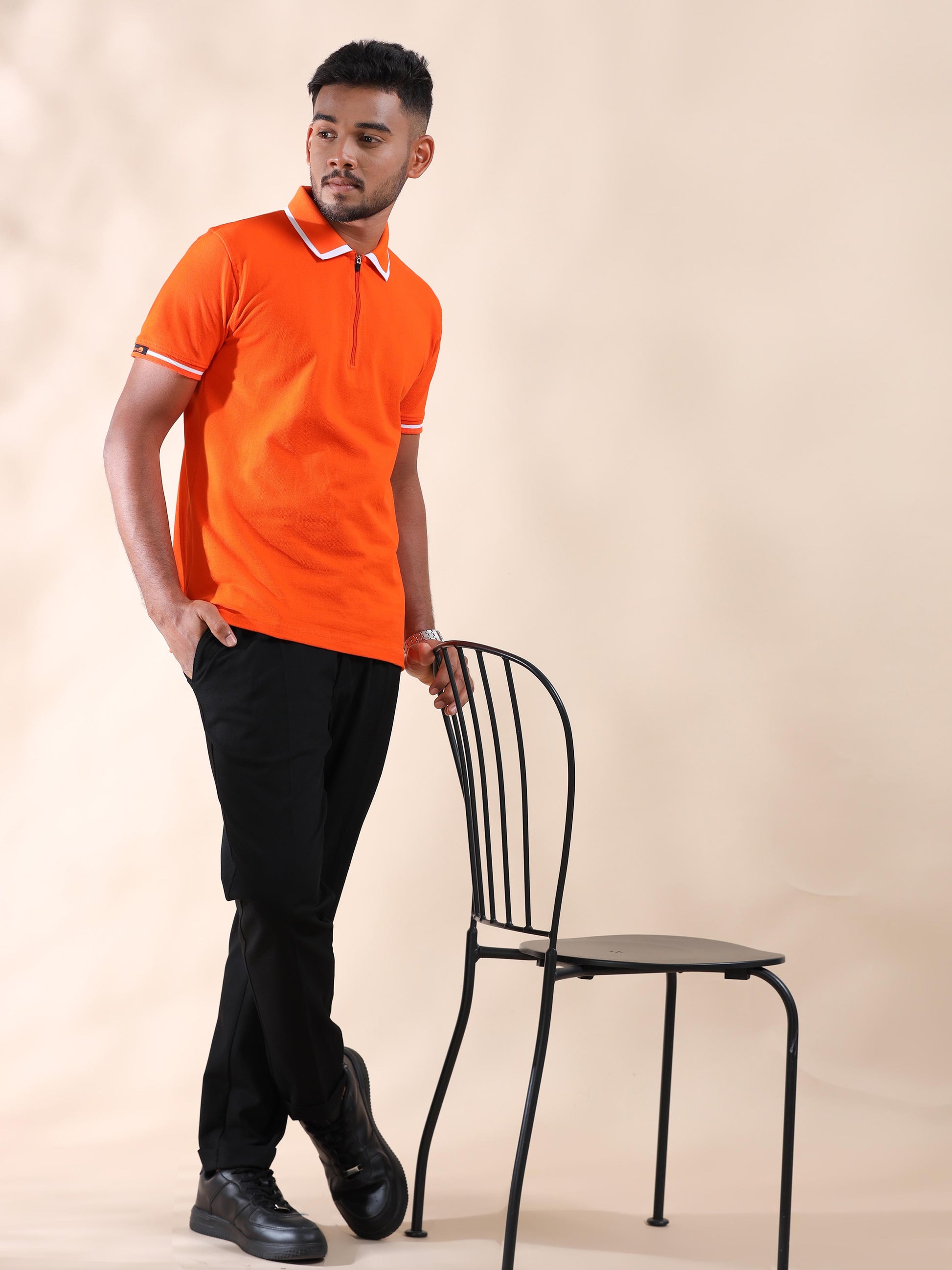White Tipping Collar Halloween Orange Polo T Shirt for Men
