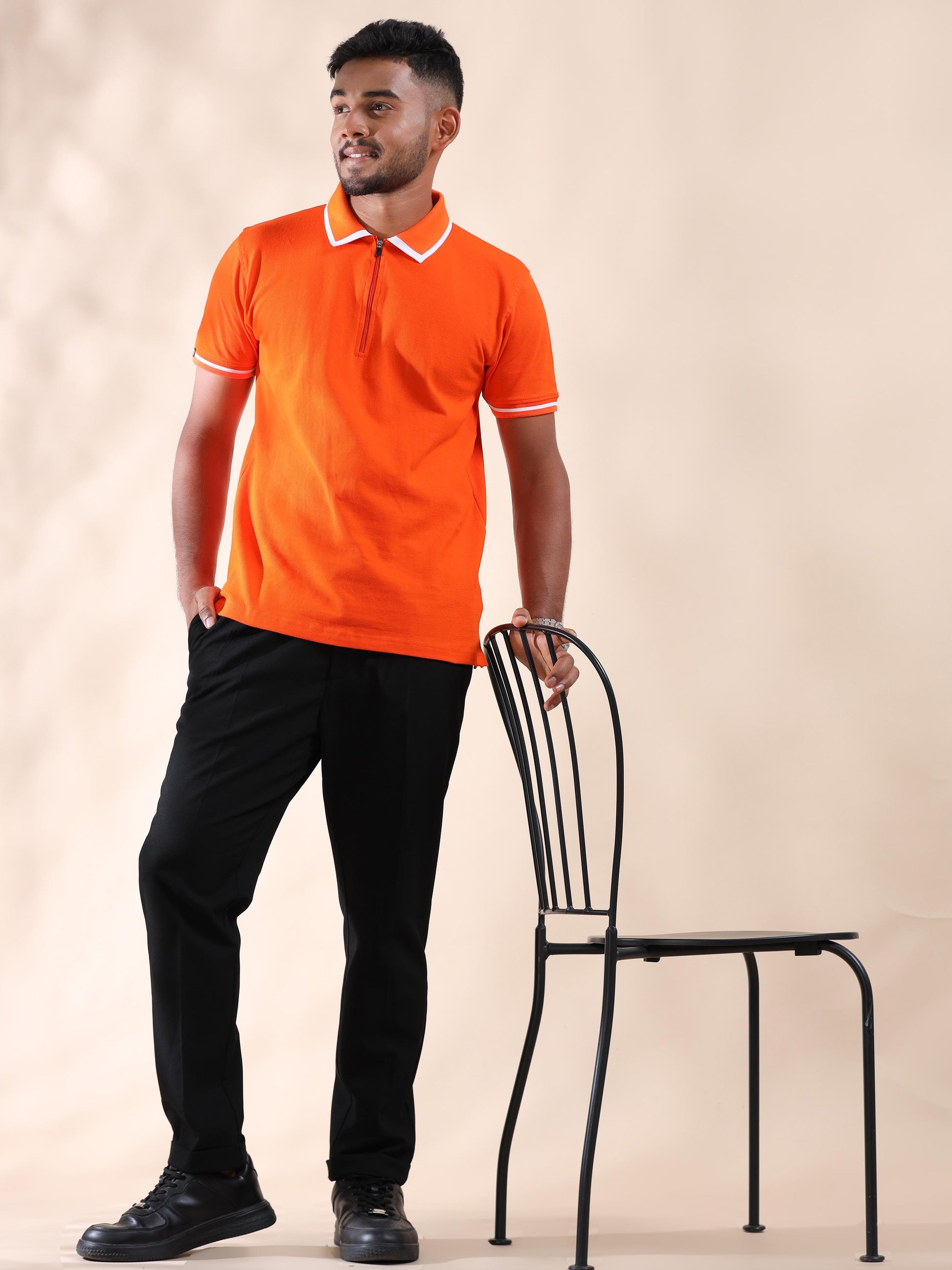 White Tipping Collar Halloween Orange Polo T Shirt for Men