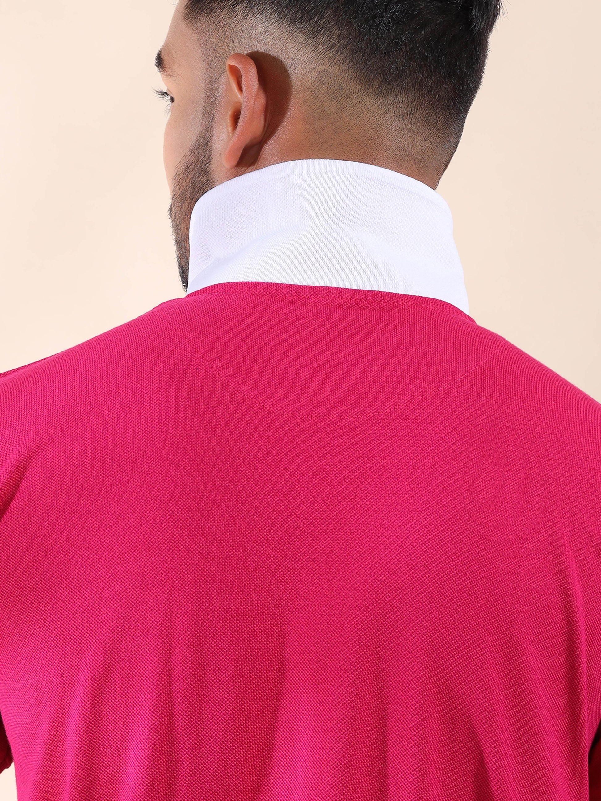 White Tipping Collar Polo Pink Pure Cotton T Shirt for Men