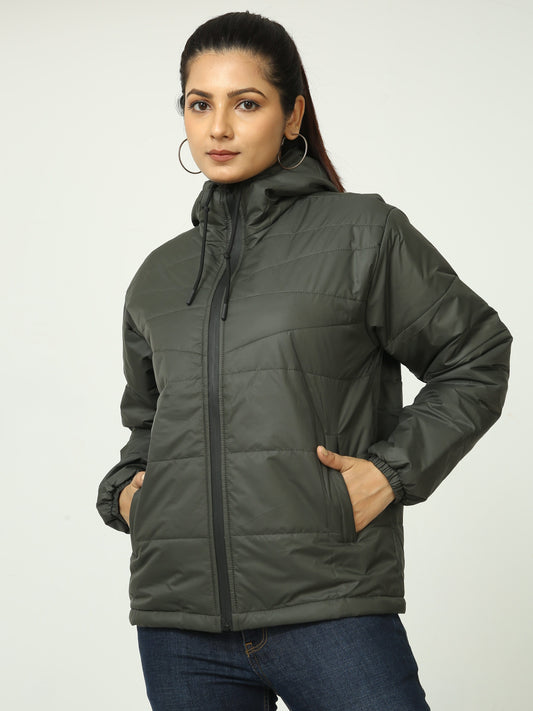 Olive Green Bomber With Hood Jacket
