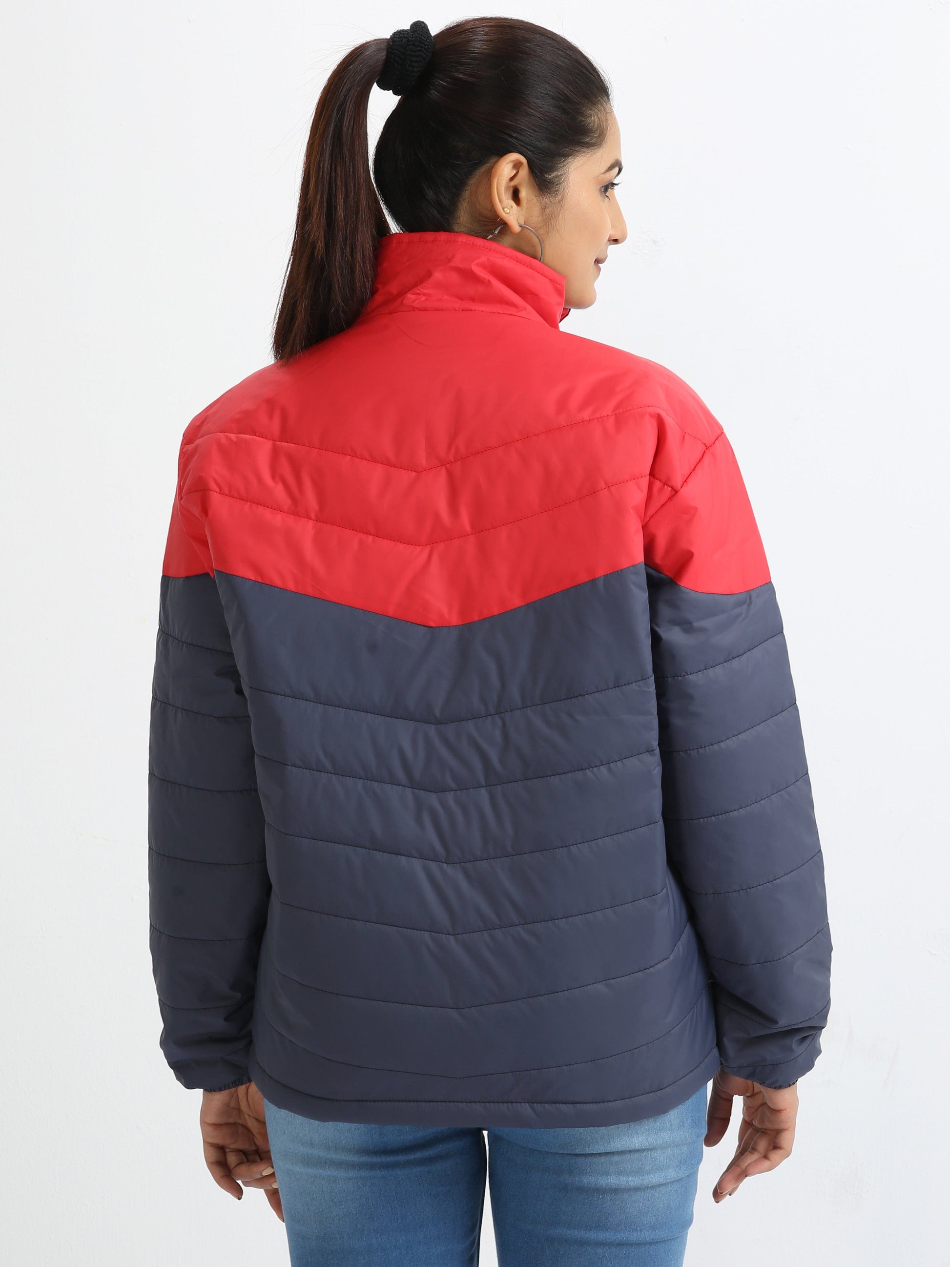 Red And Marble Grey Cut & Sew jacket