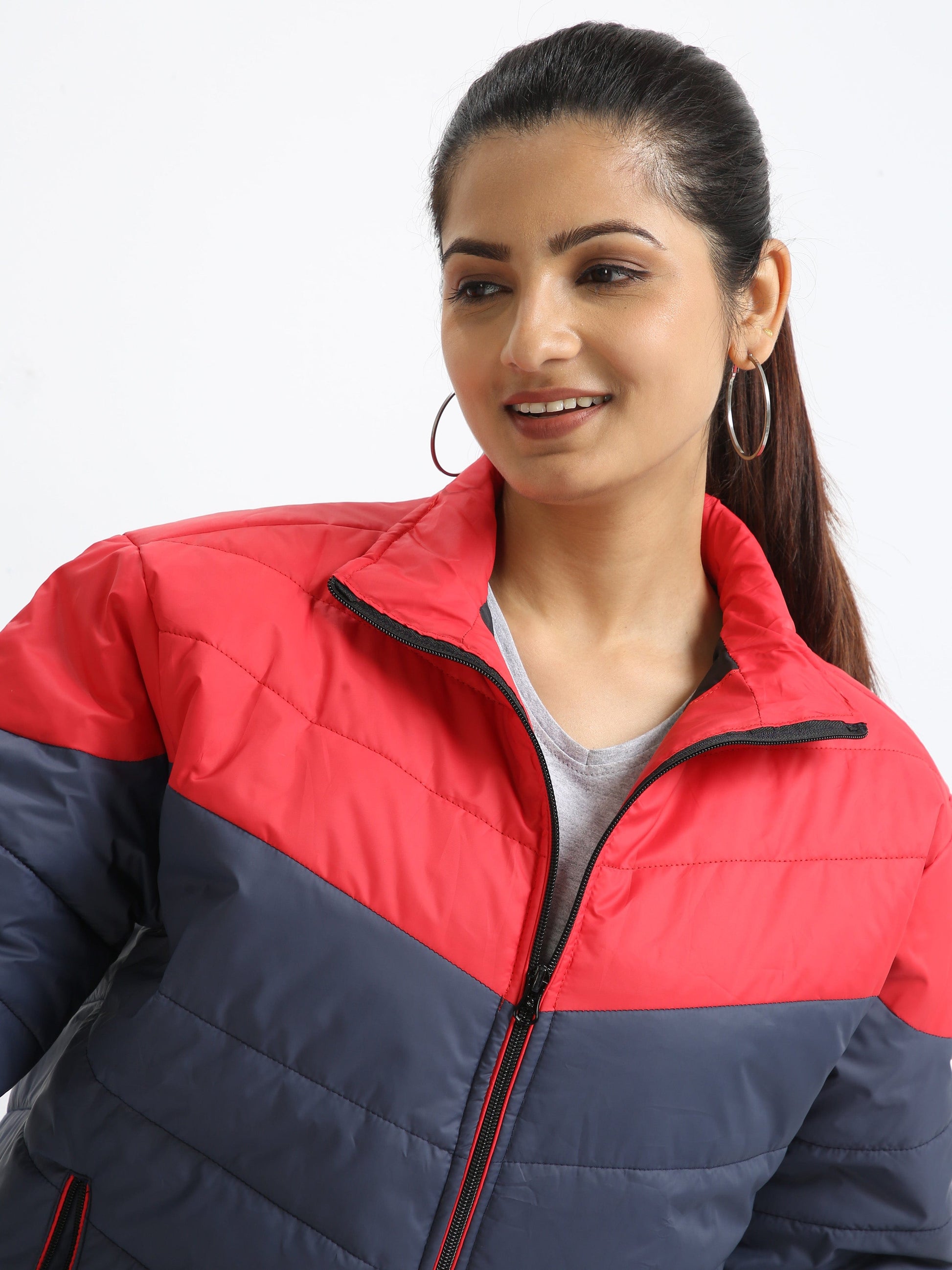 Red And Marble Grey Cut & Sew jacket