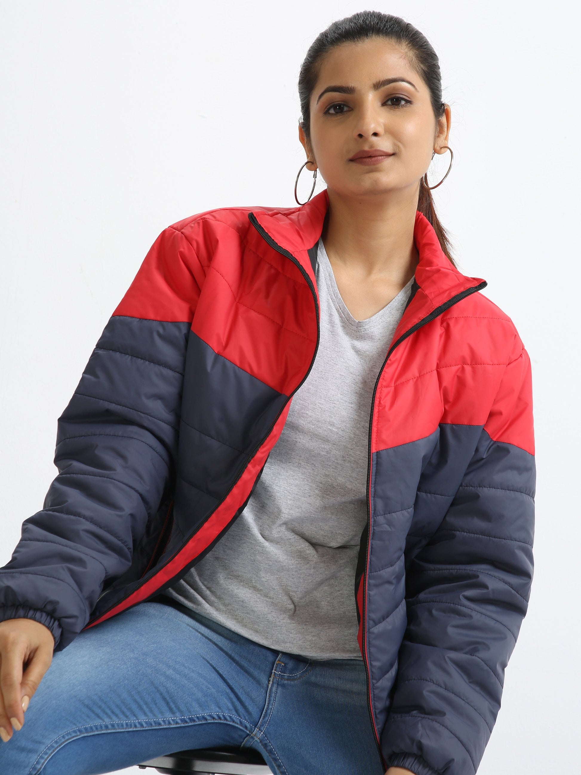 Red And Marble Grey Cut & Sew jacket