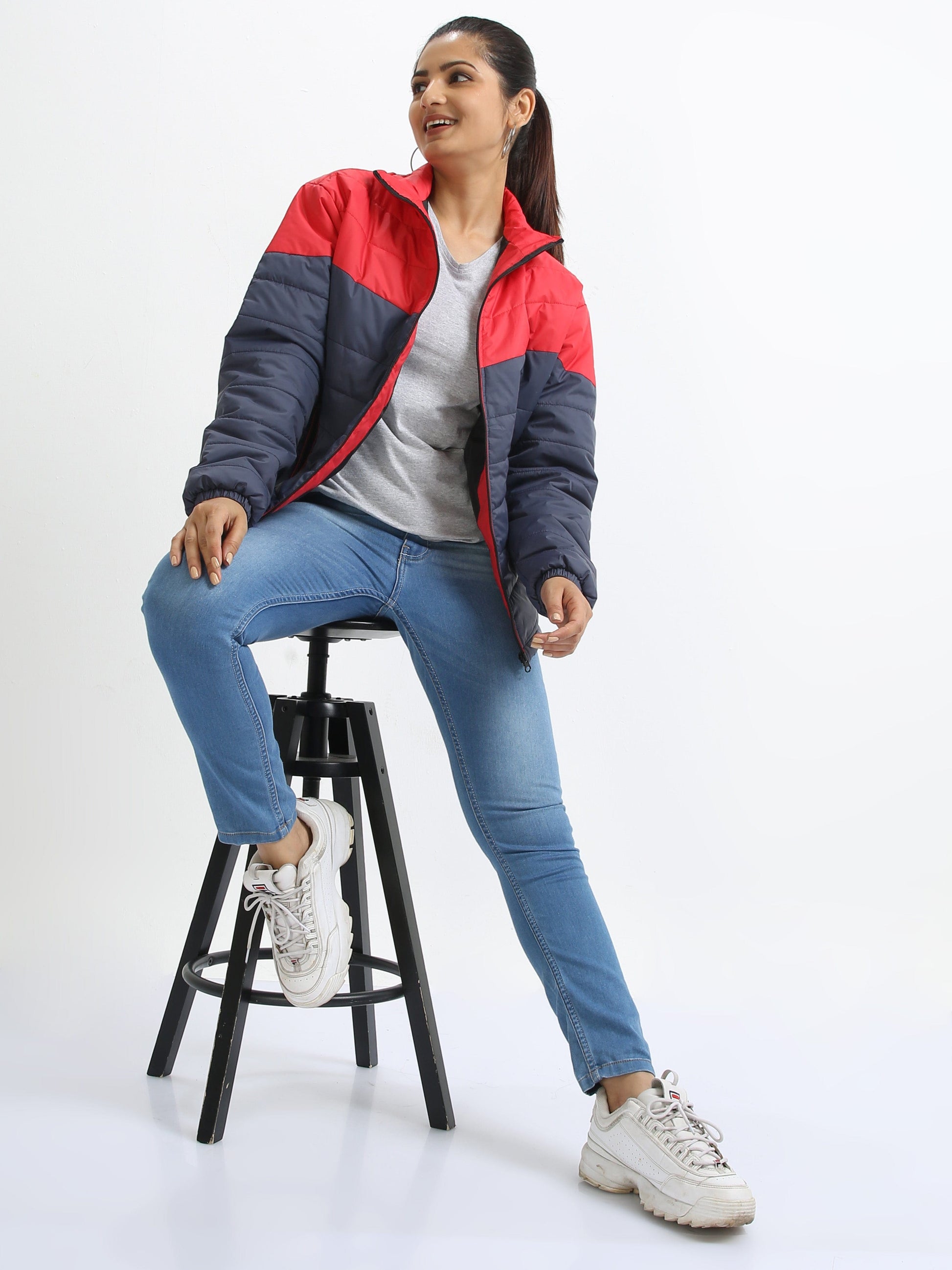 Red And Marble Grey Cut & Sew jacket