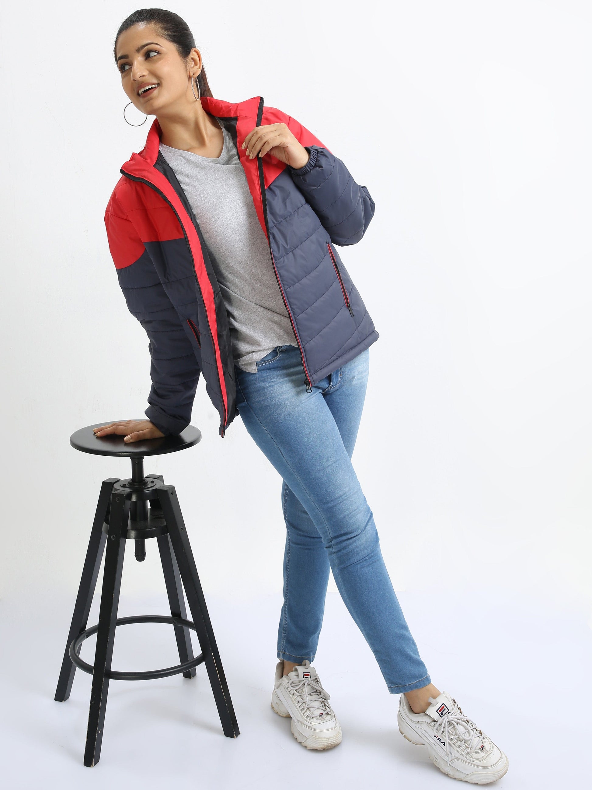 Red And Marble Grey Cut & Sew jacket