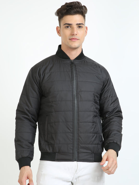 Black Rib Style Bomber Jacket