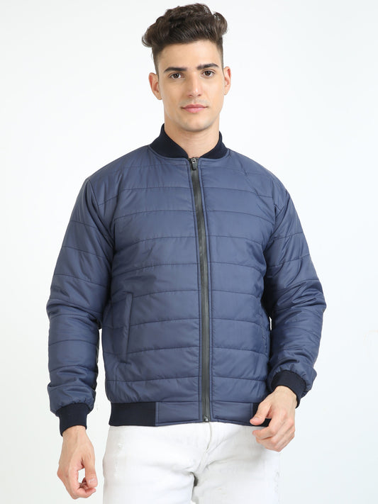 Navy Blue Rib Style Bomber Jacket