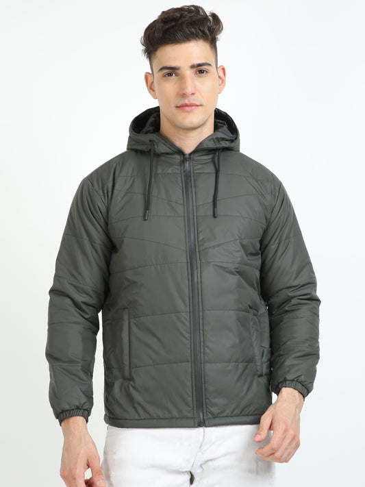 Olive Green Bomber With Hood Jacket