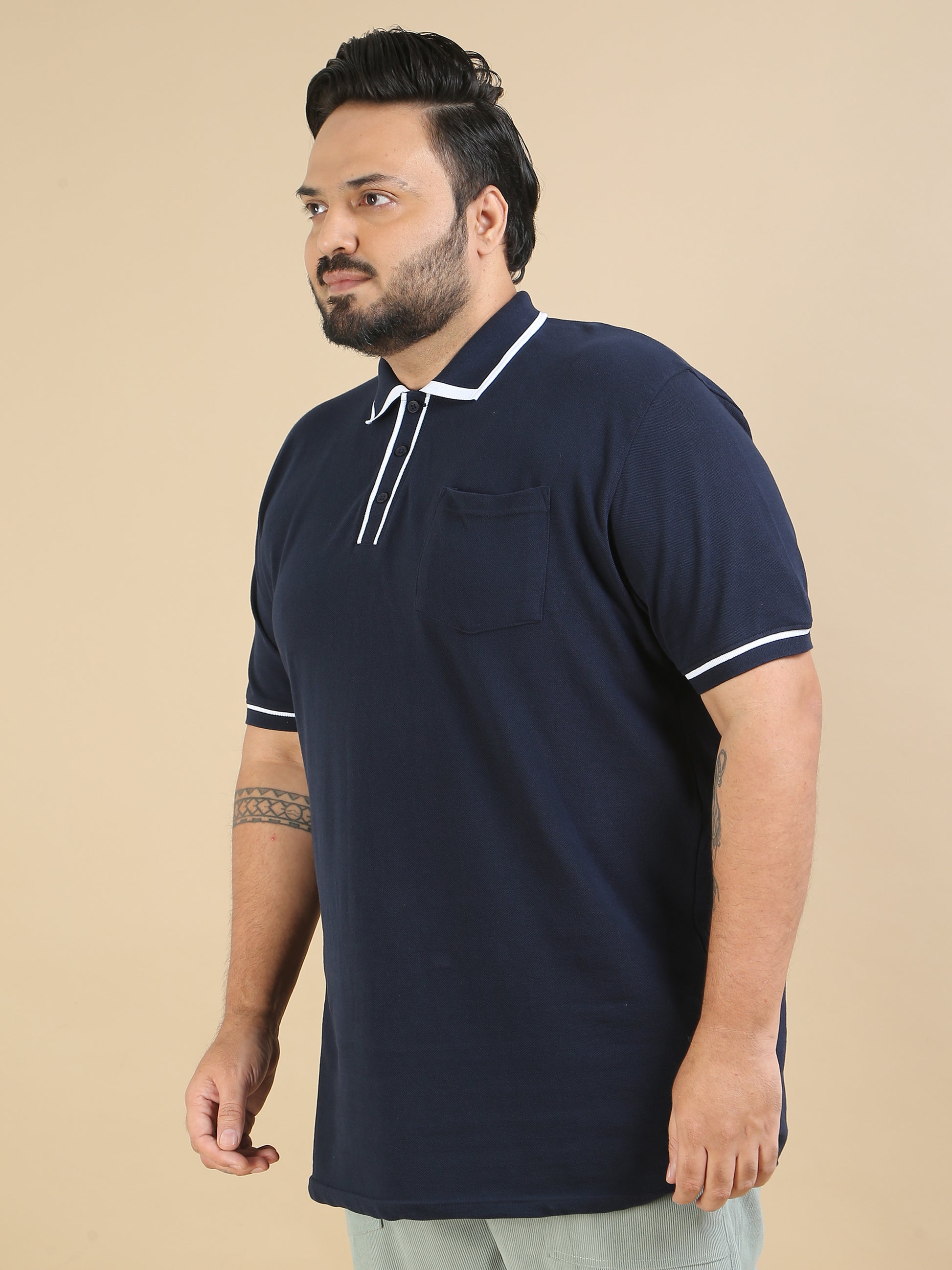 White Tipping Navy Polo t Shirts Plus Size for Men