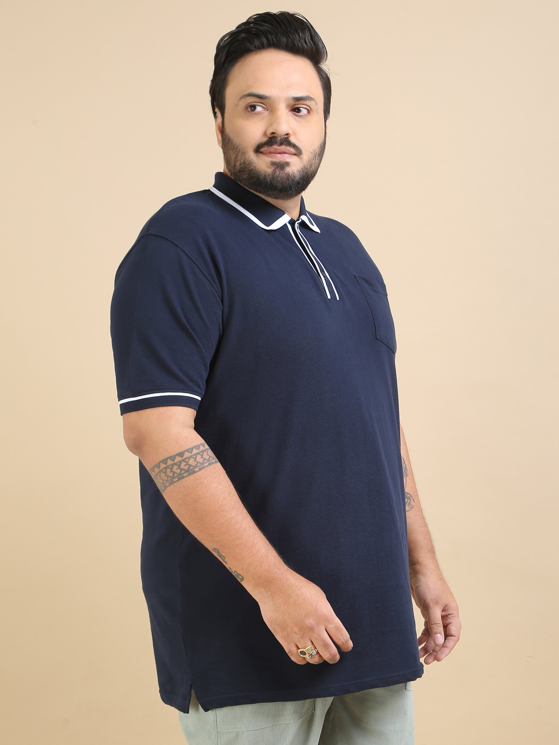 White Tipping Navy Polo t Shirts Plus Size for Men