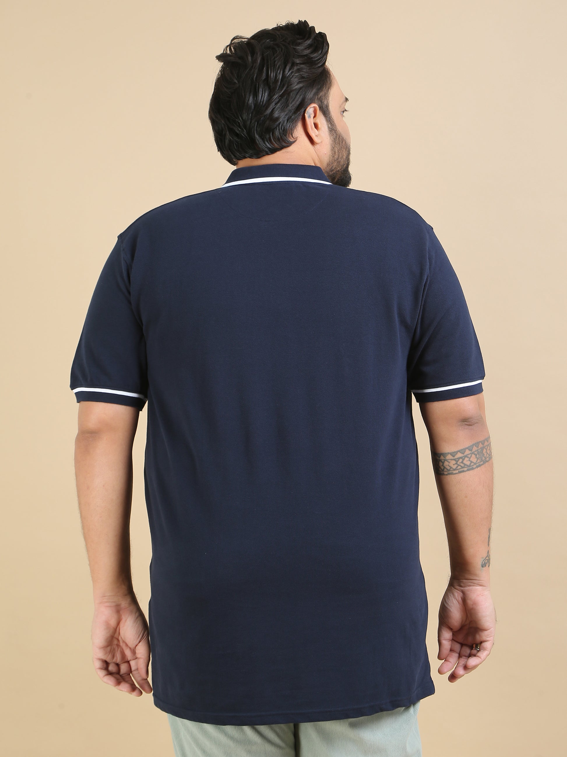 White Tipping Navy Polo t Shirts Plus Size for Men