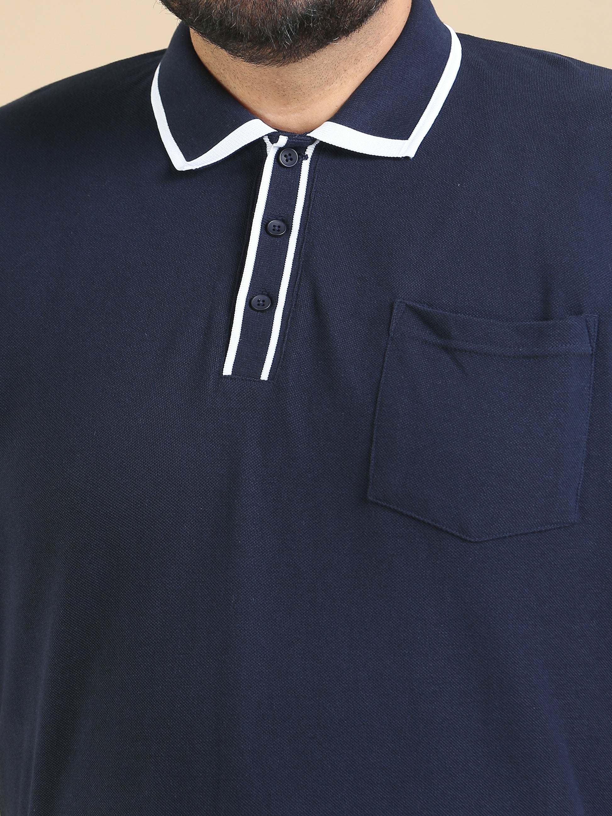 White Tipping Navy Polo t Shirts Plus Size for Men