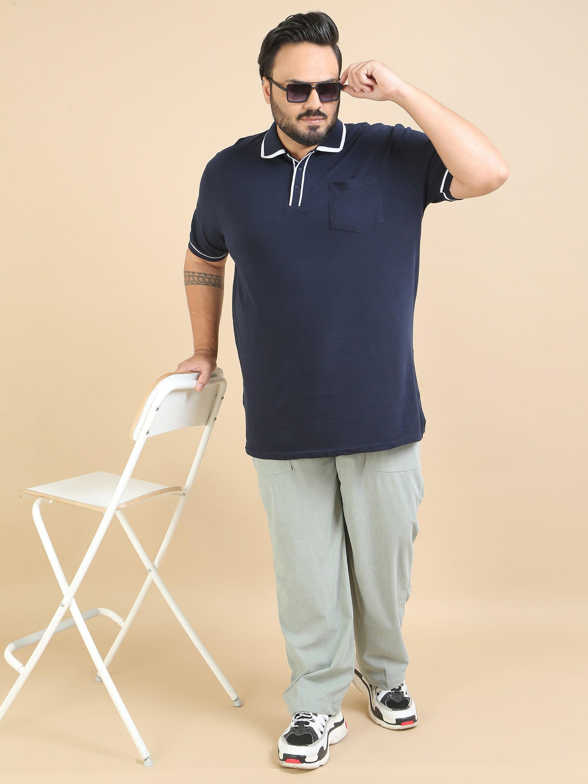 White Tipping Navy Polo t Shirts Plus Size for Men