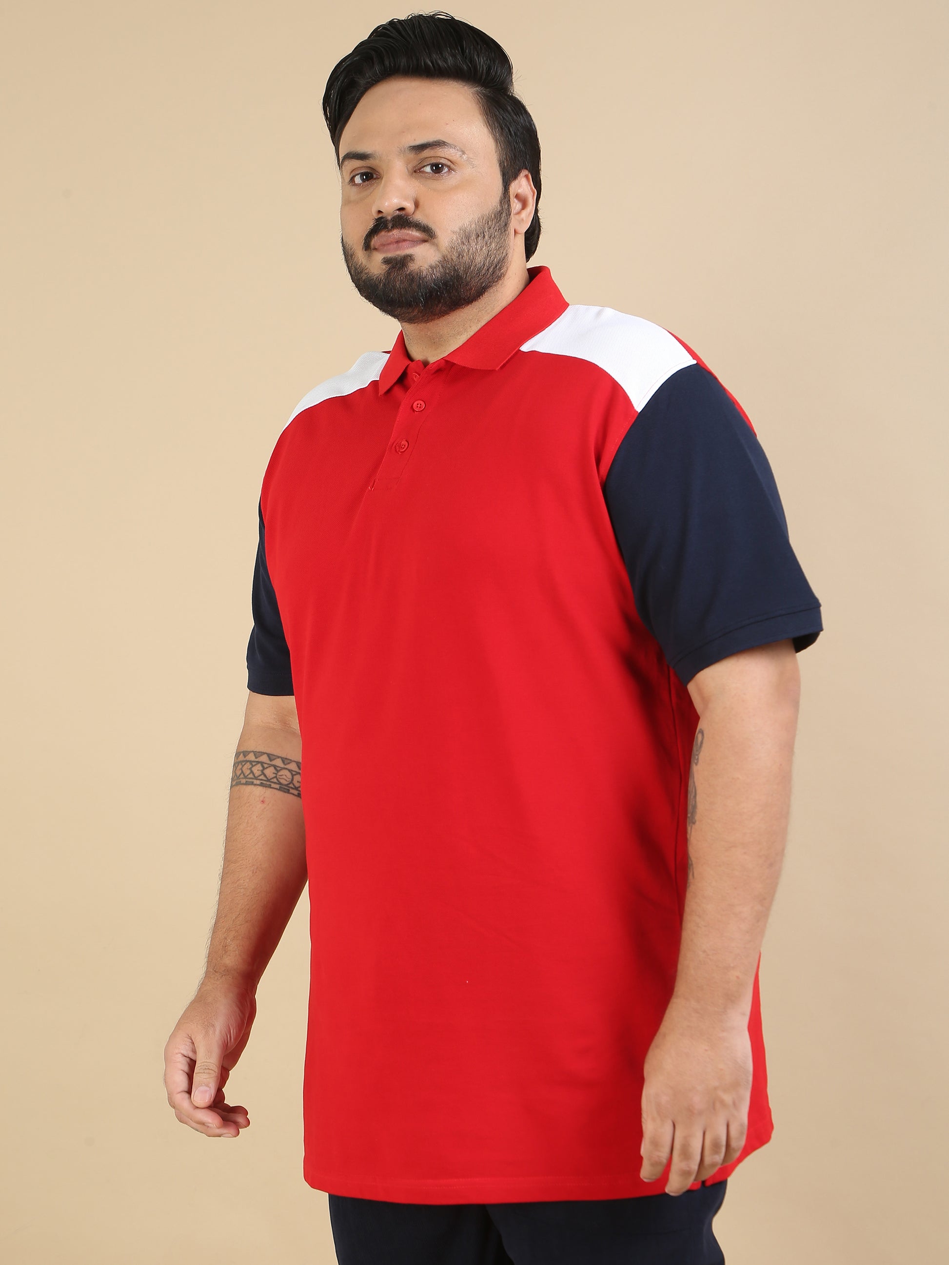 Panel Design Red Plus Size Men Polo
