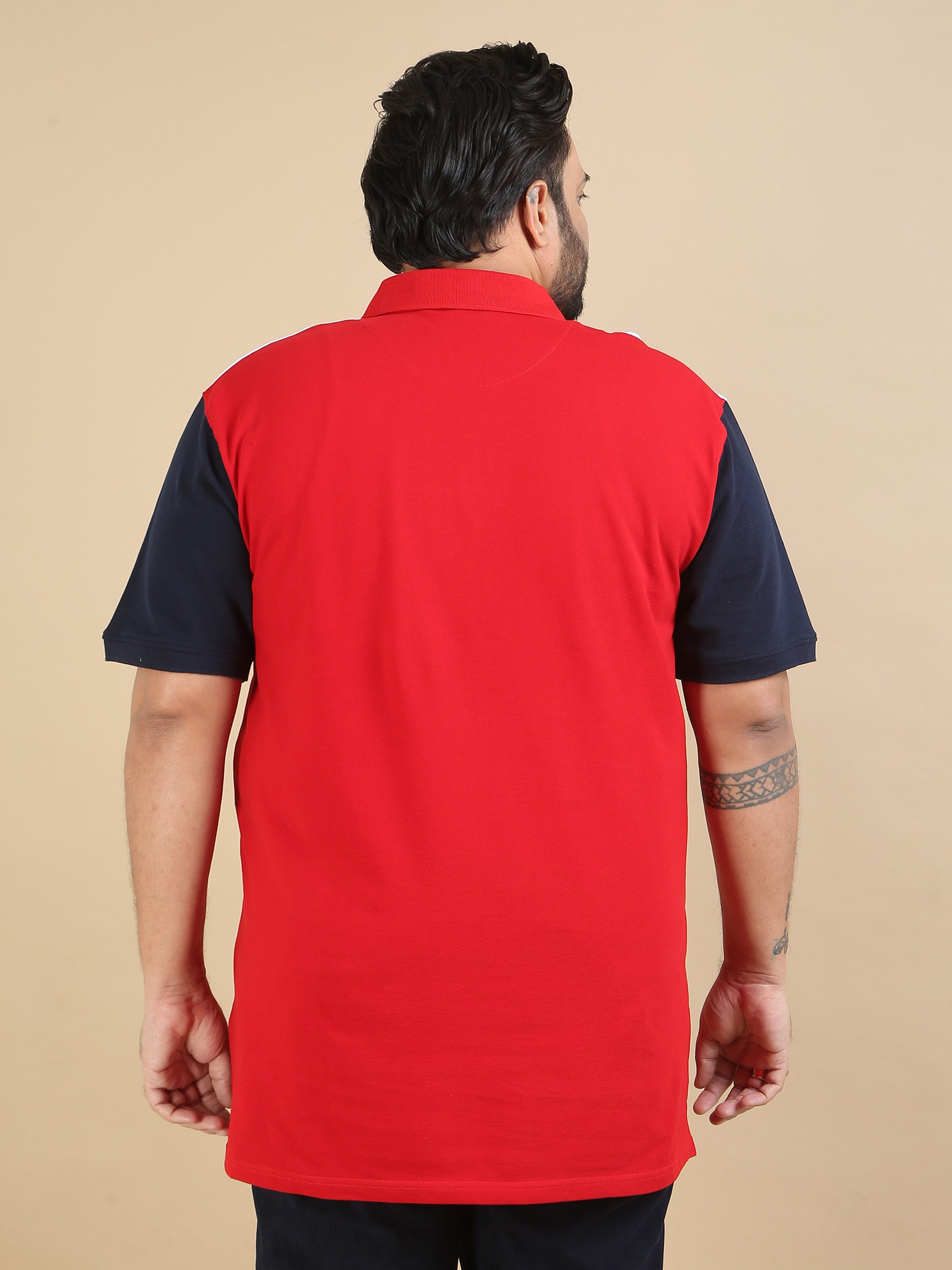 Panel Design Red Plus Size Men Polo