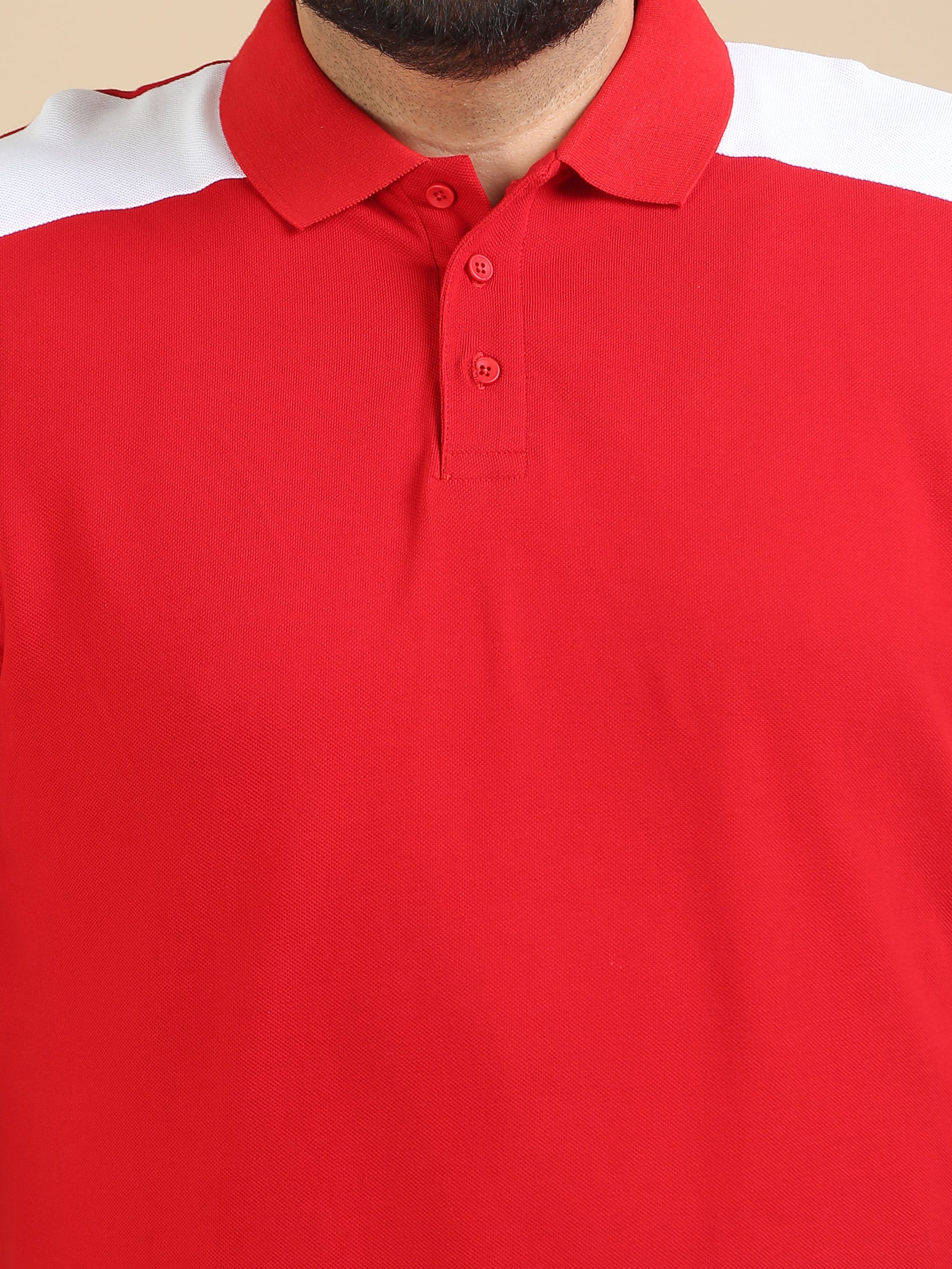 Panel Design Red Plus Size Men Polo