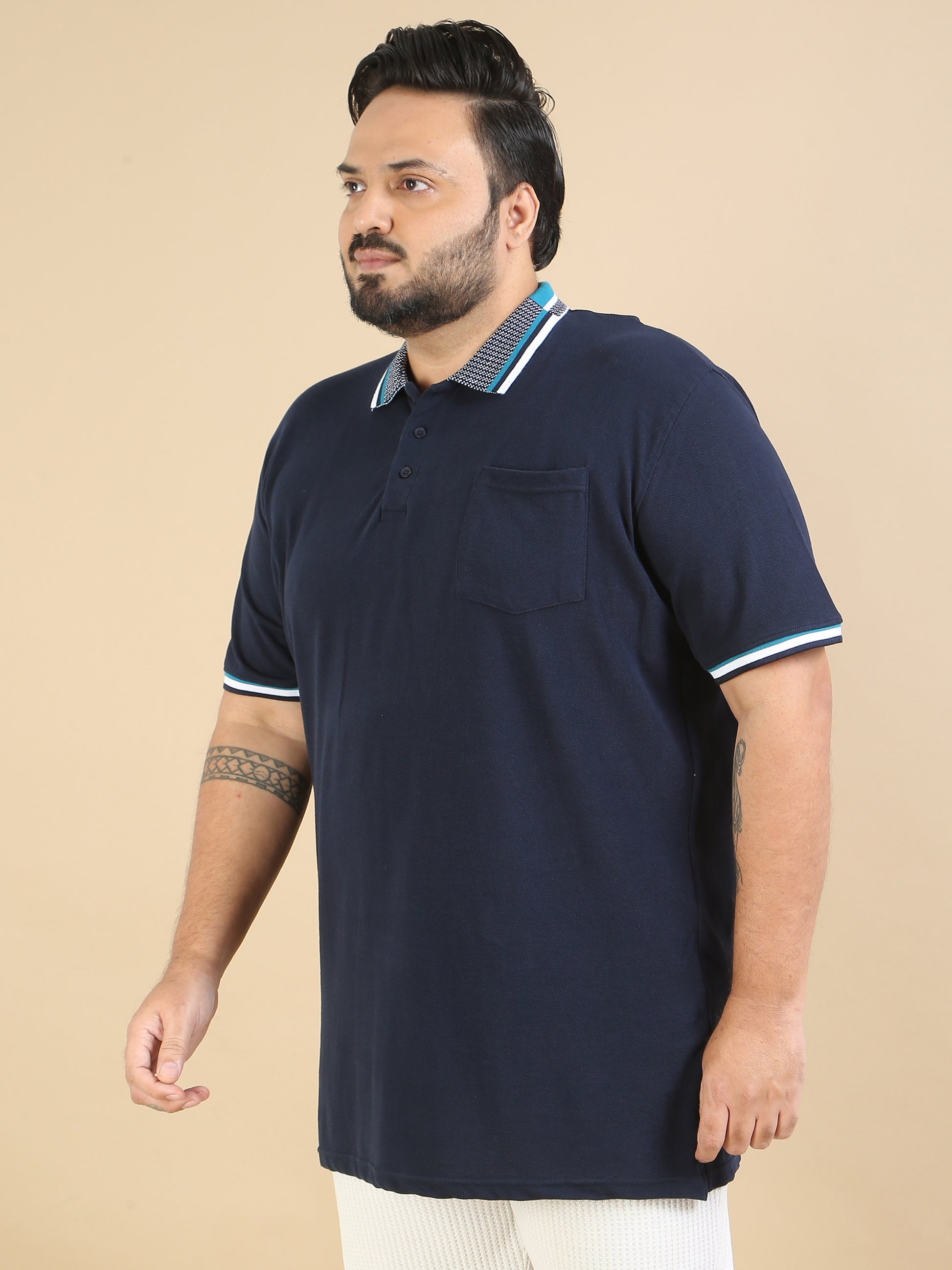 Highly Durable Navy Plus Size Polo Shirts Mens