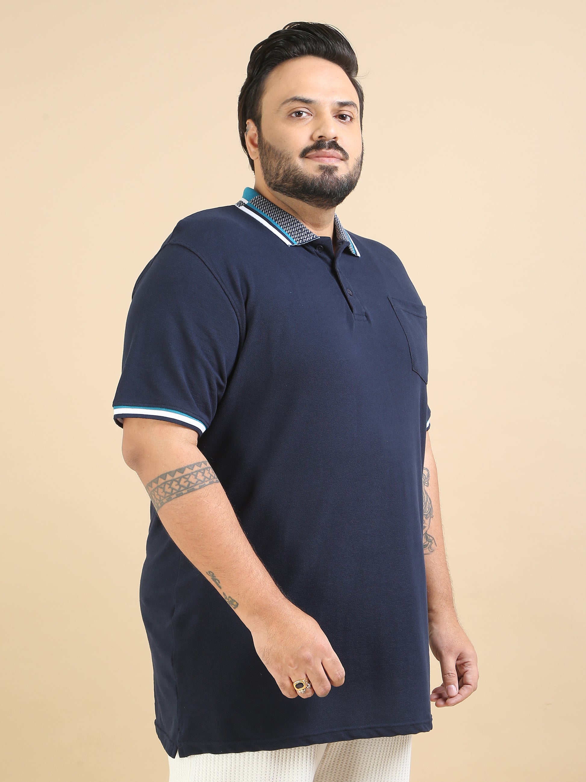 Highly Durable Navy Plus Size Polo Shirts Mens