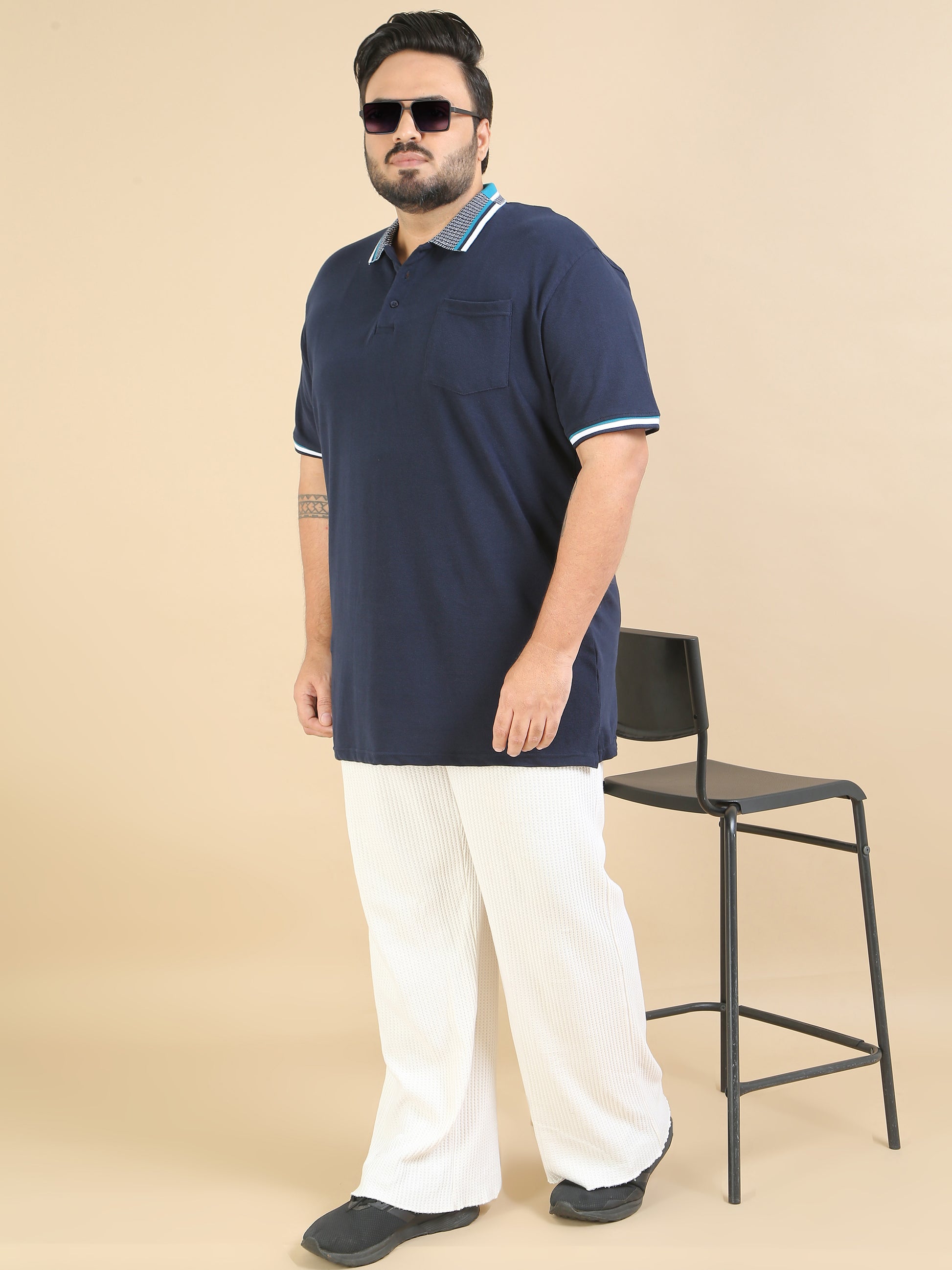 Highly Durable Navy Plus Size Polo Shirts Mens