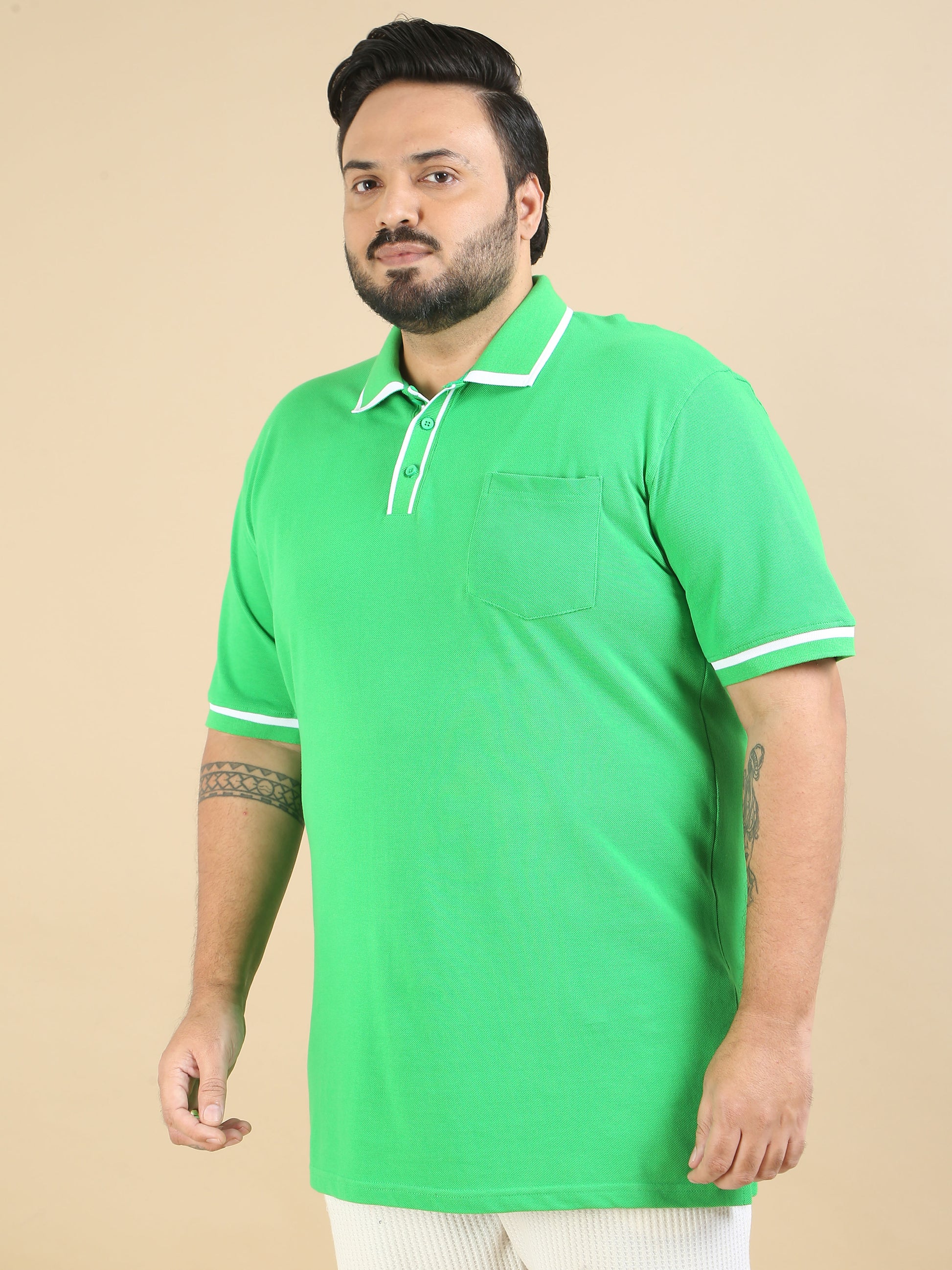 Durable Green Plus Size Polo t Shirts for Men
