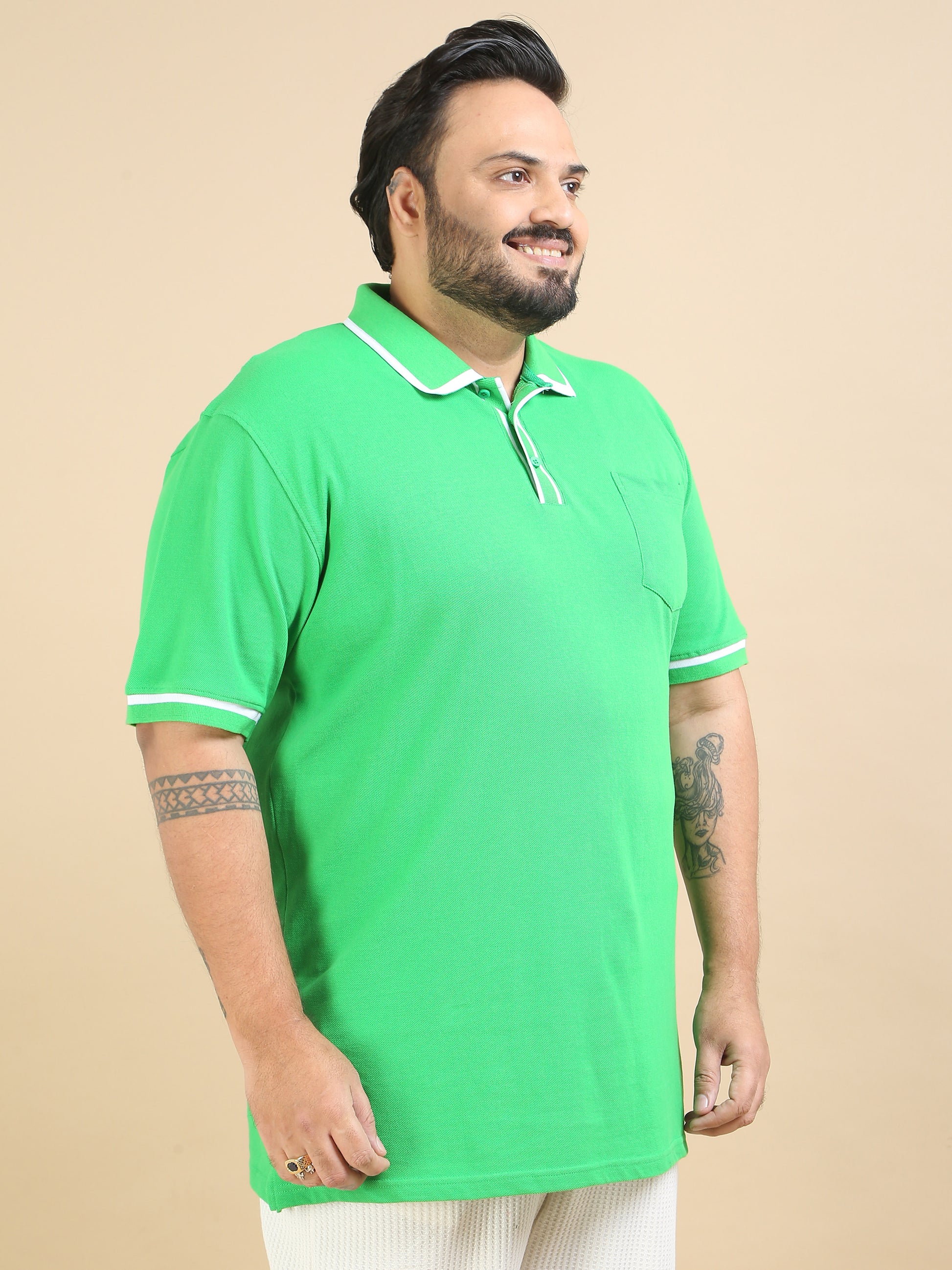 Durable Green Plus Size Polo t Shirts for Men