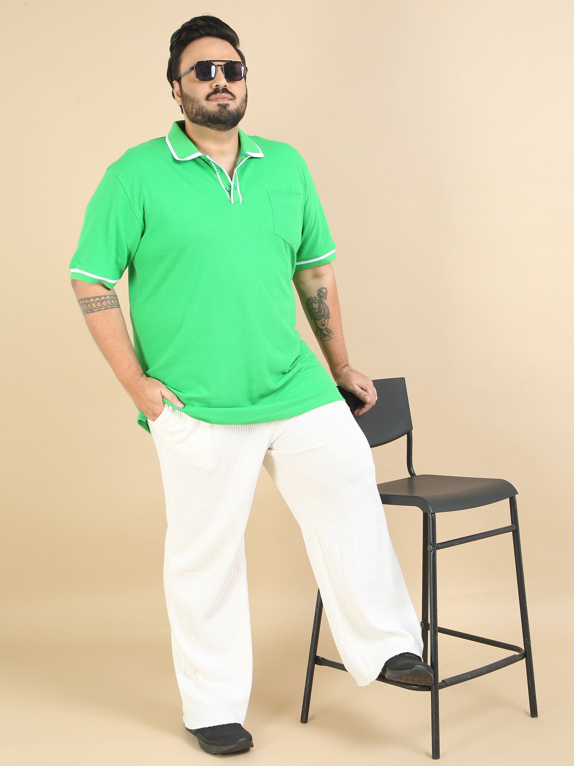 Durable Green Plus Size Polo t Shirts for Men