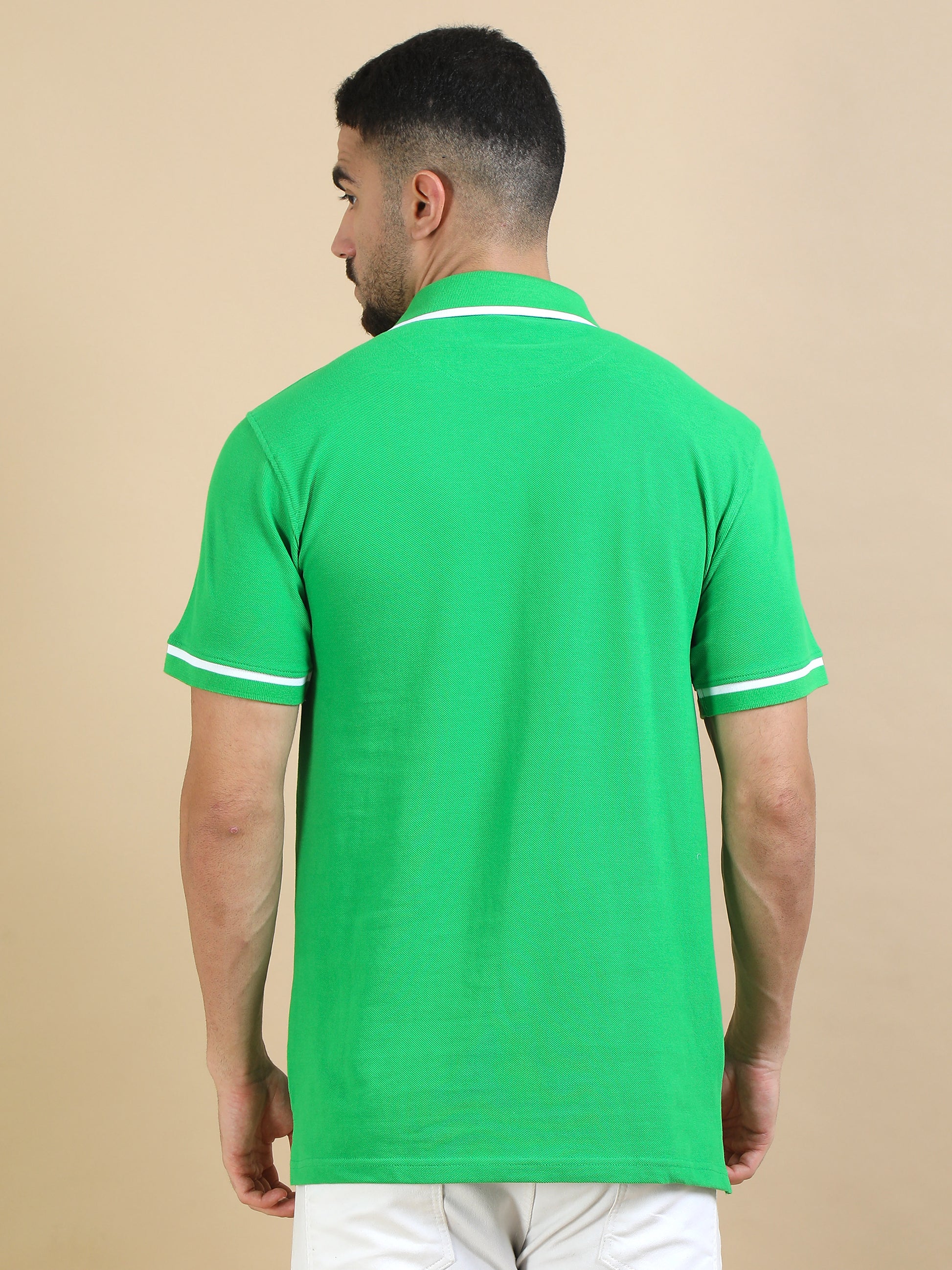 Green Striped Collar T Shirt for Men